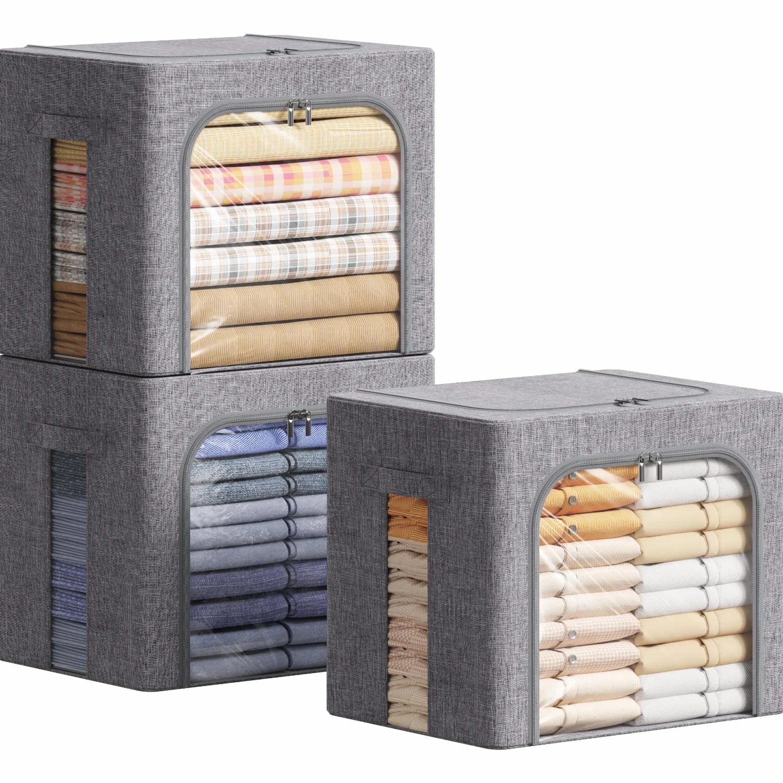 Lifewit Cajas Almacenaje Ropa con Marco de Metal Apilable 40L Gris Claro