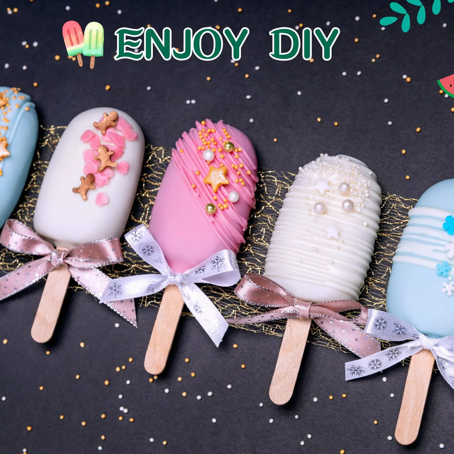 Irenare 12 moldes caseros para tartas, 4 cavidades, moldes ovalados de silicona reutilizables con 50 palos de madera para hacer helados