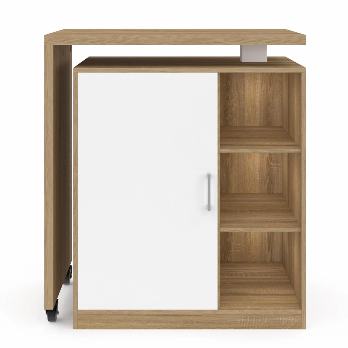 IDMarket – Ilot Rotativo Polo Mueble de bar giratorio 2 en 1 imitación haya puerta blanca
