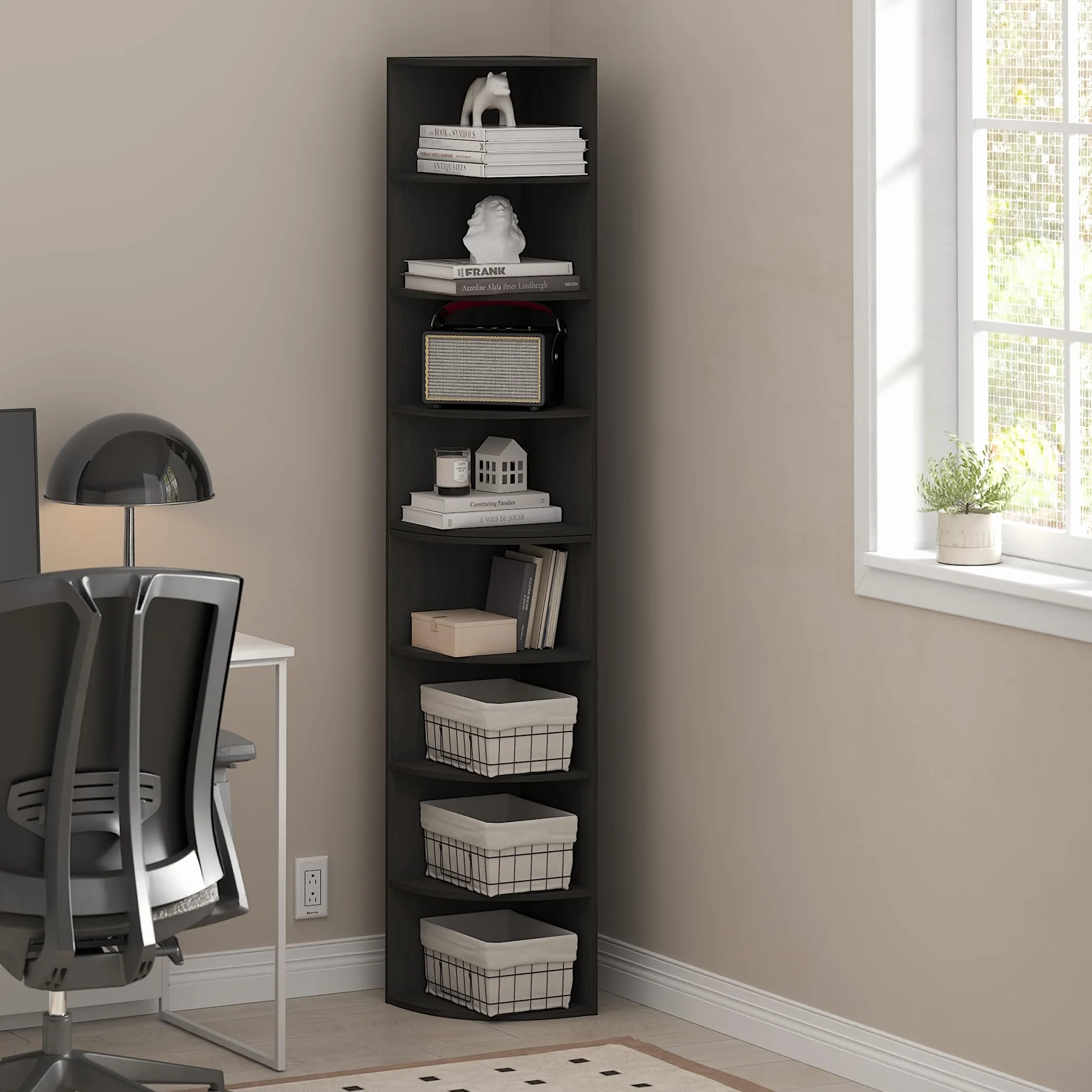 Furinno ECON Estantería Esquinera De 8 Niveles para Libros, Ideal para Organizar Y Almacenar En Sala De Estar Y Oficina En Casa