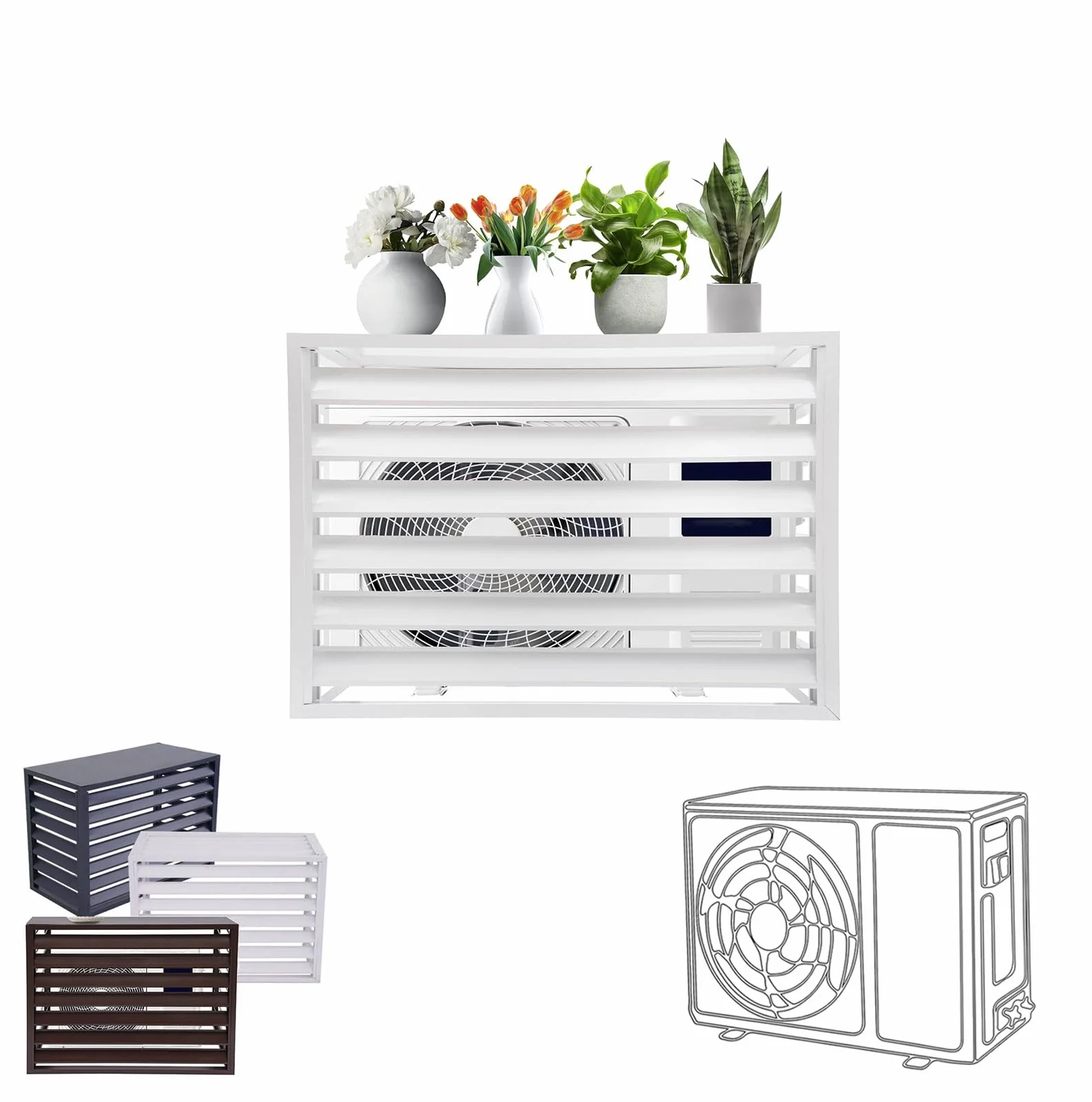 L100/W50/H70(1.5P) funda para aire acondicionado cubierta de cubre caldera exterior Aluminio Soporte Para Plantas Cubre Aire Acondicionado Protección solar Antipolvo Bajo nivel sonoro
