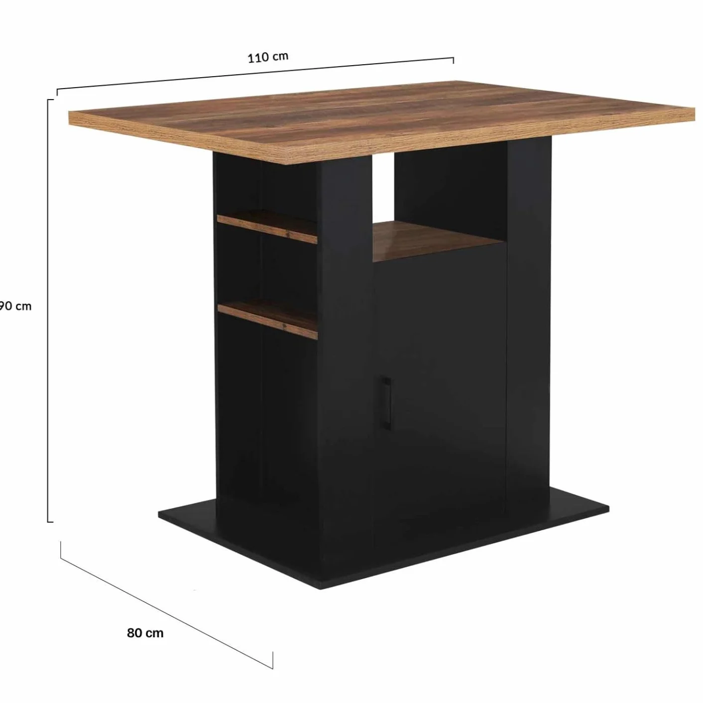 IDMarket - Ilot central UGO 110 cm madera negra y efecto madera oscura HAWKINS con almacenamiento