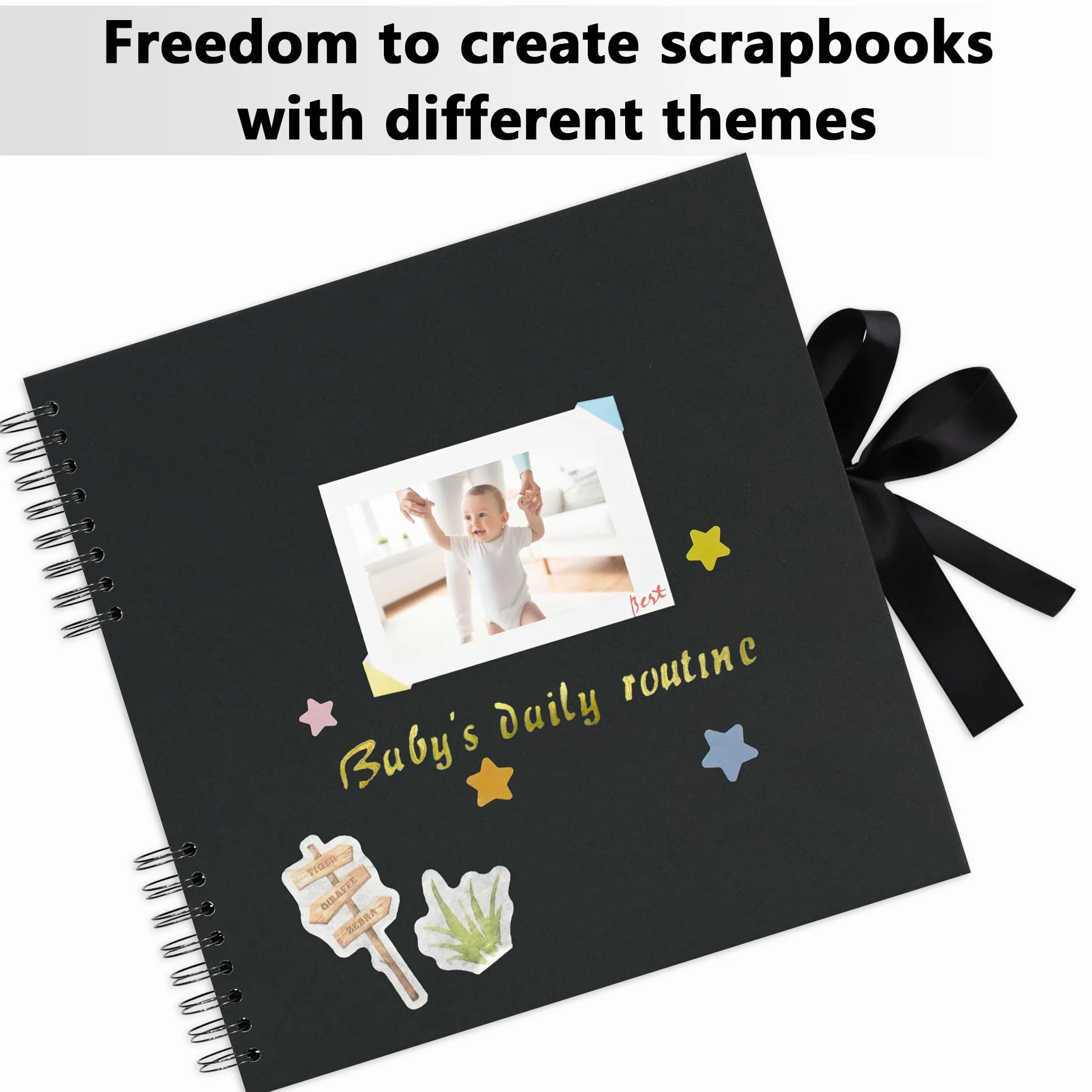 Vienrose Álbum de recortes grande de 12 x 12 pulgadas, álbum de fotos, álbum de recortes de bricolaje, libro de recuerdos de papel kraft grueso negro, álbumes de fotos para parejas, bebés, bodas,