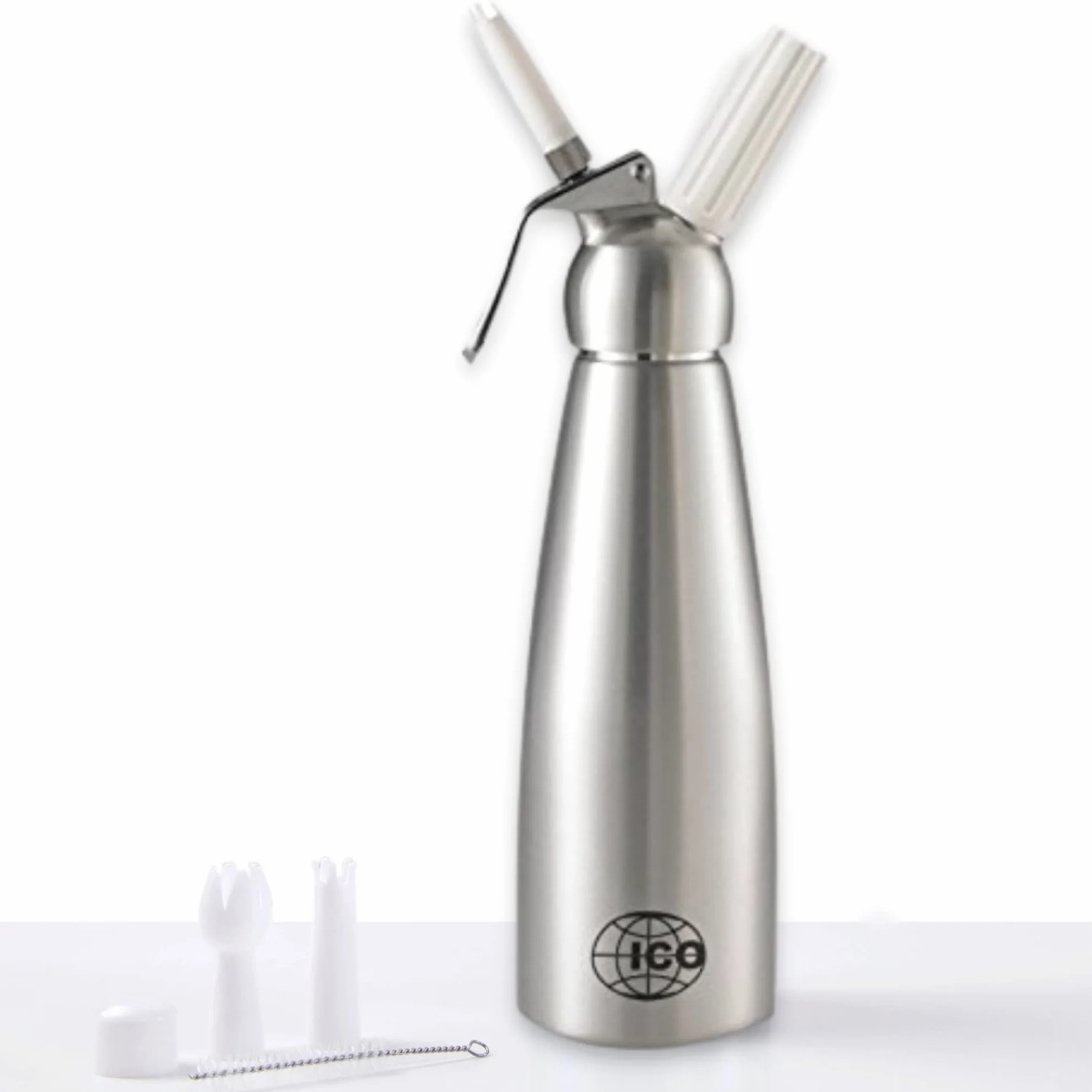 Impeccable Culinary Objects (ICO) Sifón de Cocina Profesional para Crema montada. Dispensador de espumas y cremas fría y Caliente. Cabeza y Botella de Aluminio. 1 litro.