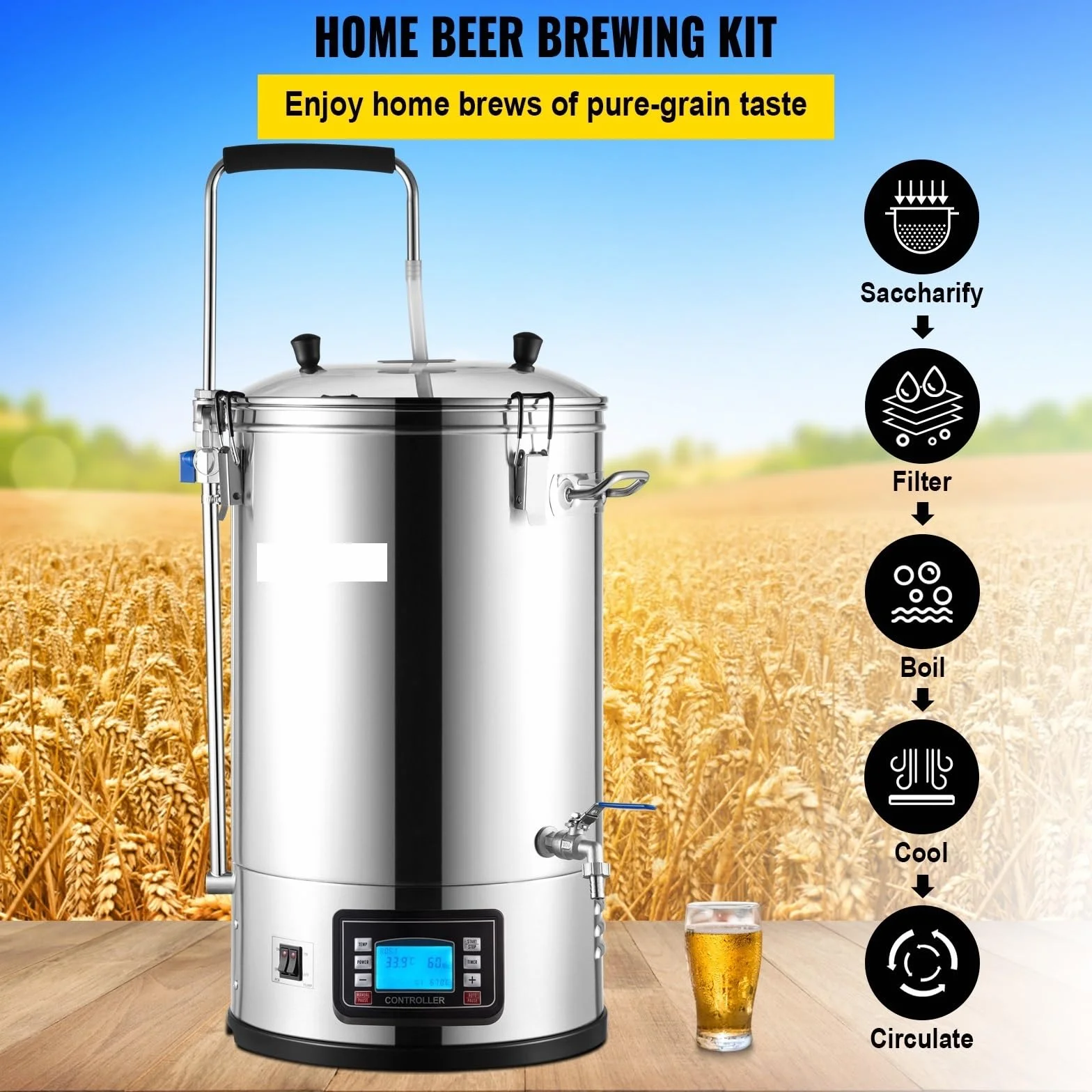 de elaboración de cerveza eléctrica todo en uno de acero inoxidable 304 de 35L con bomba Kit de equipo de elaboración de cerveza