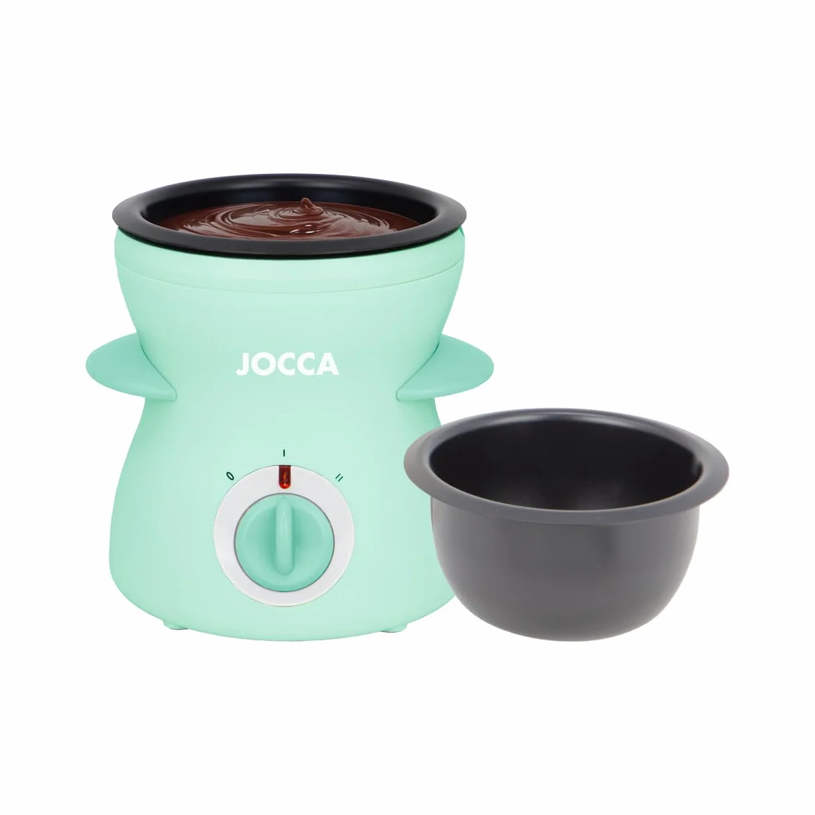 Jocca Mini fondue eléctrica 350 ml 2 niveles temperatura antiadherente extraíble 4 tenedores turquesa
