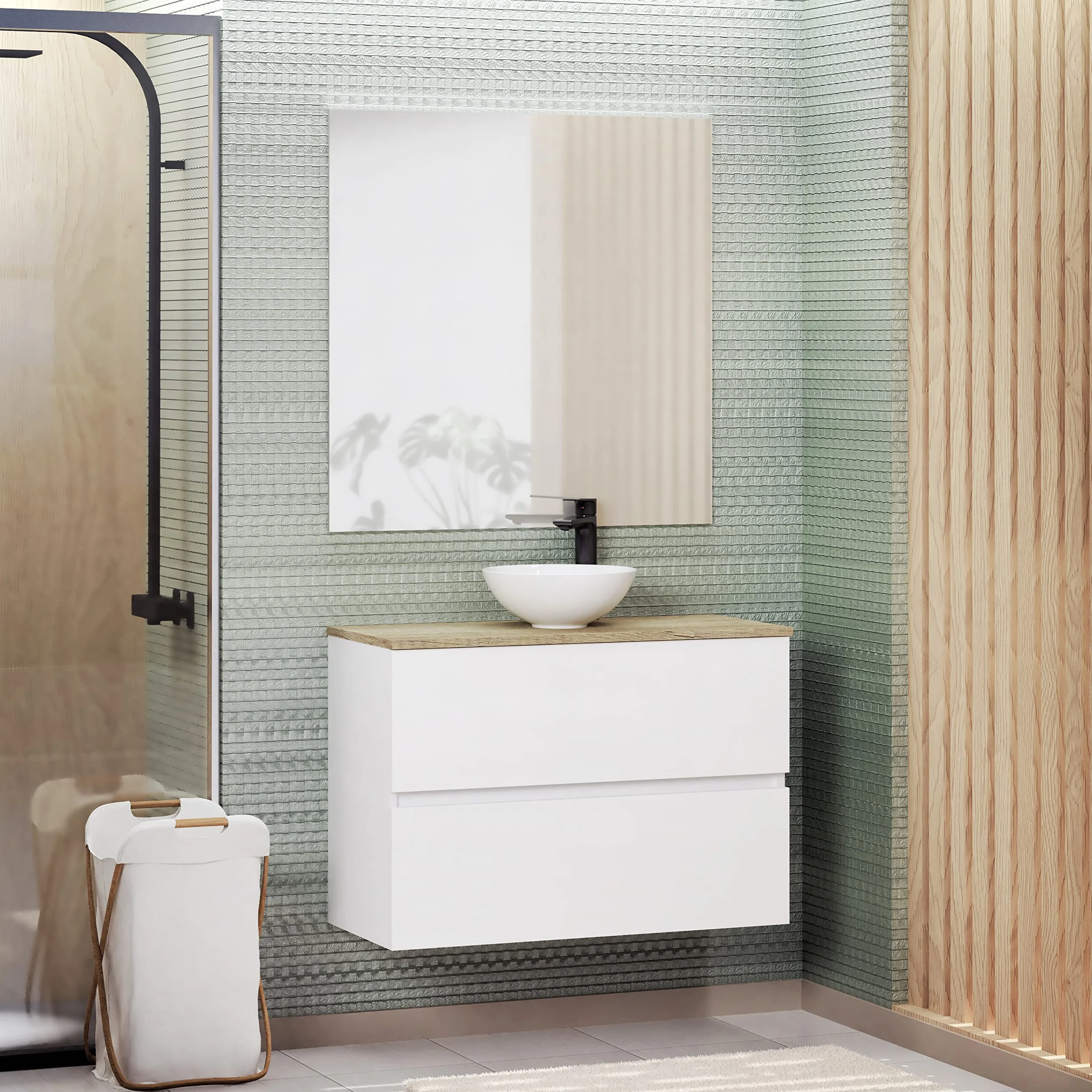 Baikal Mueble de Baño Ness 80 cm Blanco Fondo Reducido 36cm Lavabo Cerámico