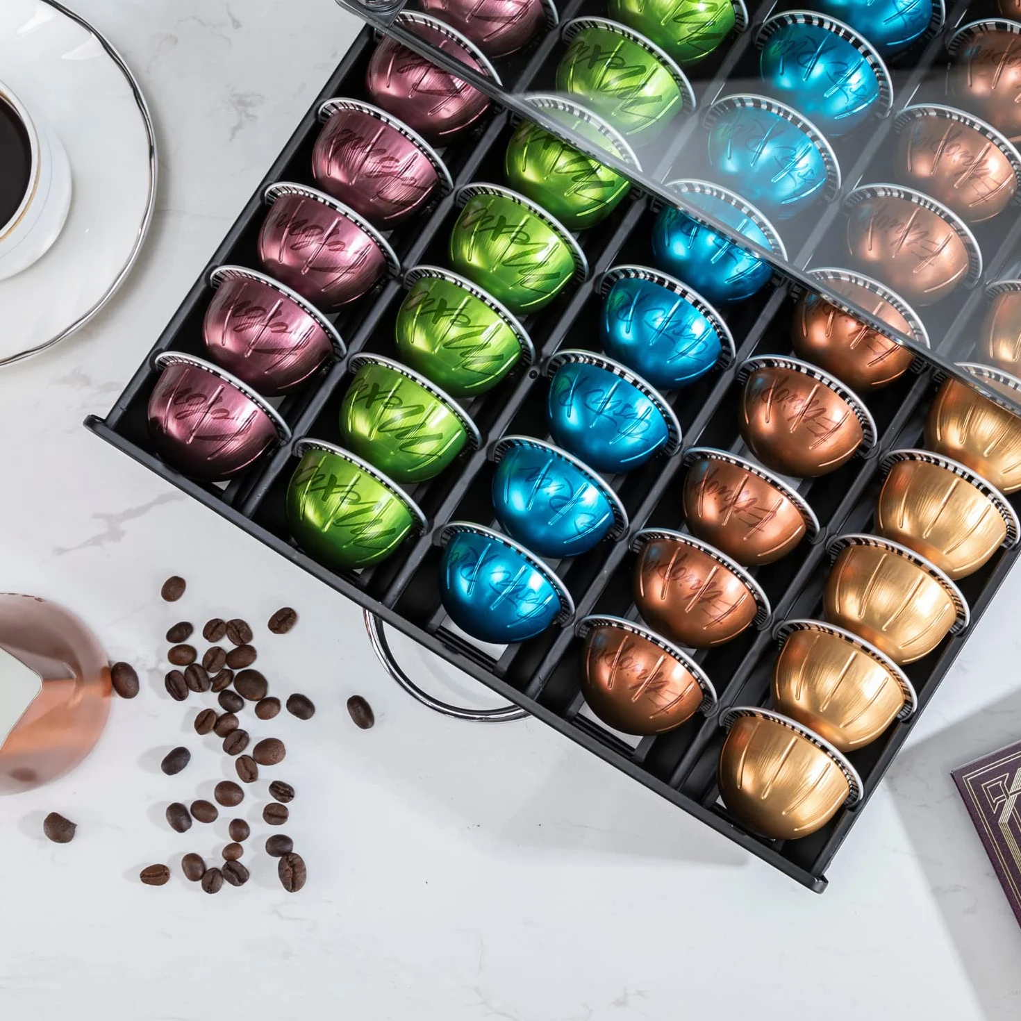 Soporte para cápsulas FlagShip Vertuo, organizador de café Nespresso, placa de vidrio 50 cápsulas