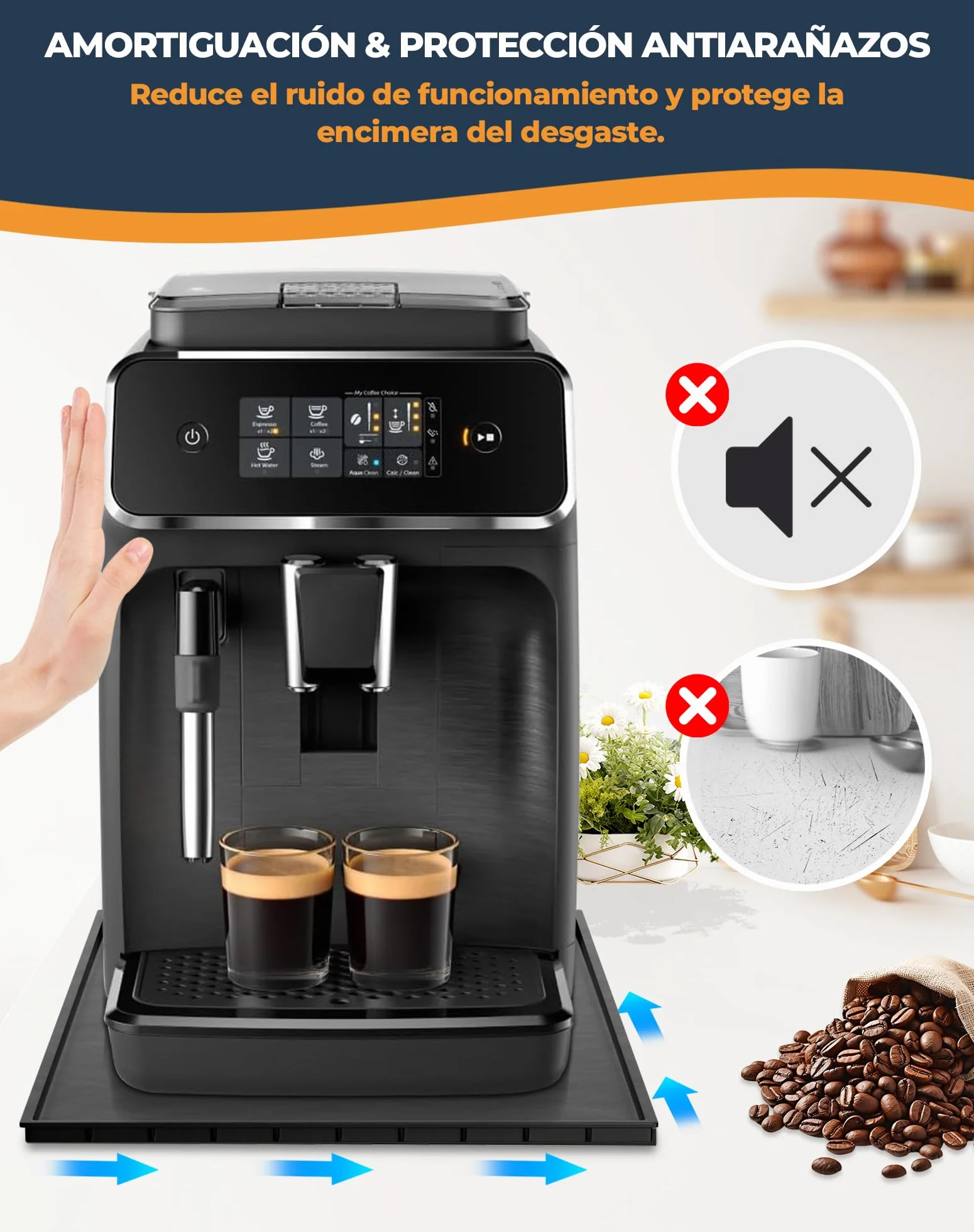 Alfombrilla para Máquina de Café 48x29 cm Base de Silicona Compatible con De'Longhi Magnifica, Krups, Philips LatteGo, Cecotec