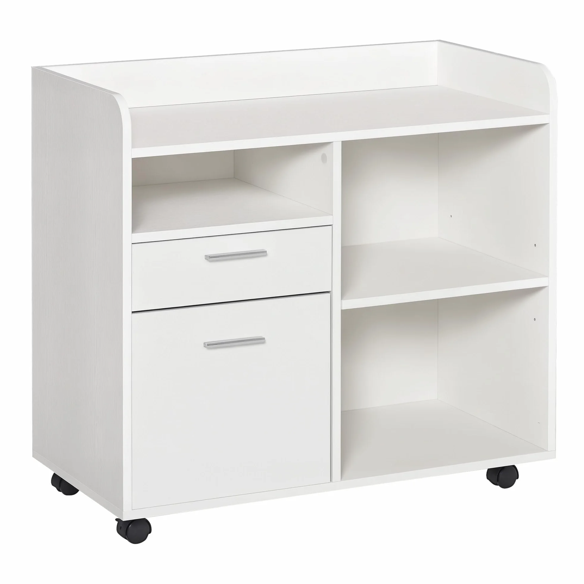 Vinsetto Mueble de Impresora Carro Multifuncional de Oficina con 3 Compartimentos 2 Cajones para Archivos Estante Ajustable Ruedas con 2 Frenos 80x40x72 cm Roble