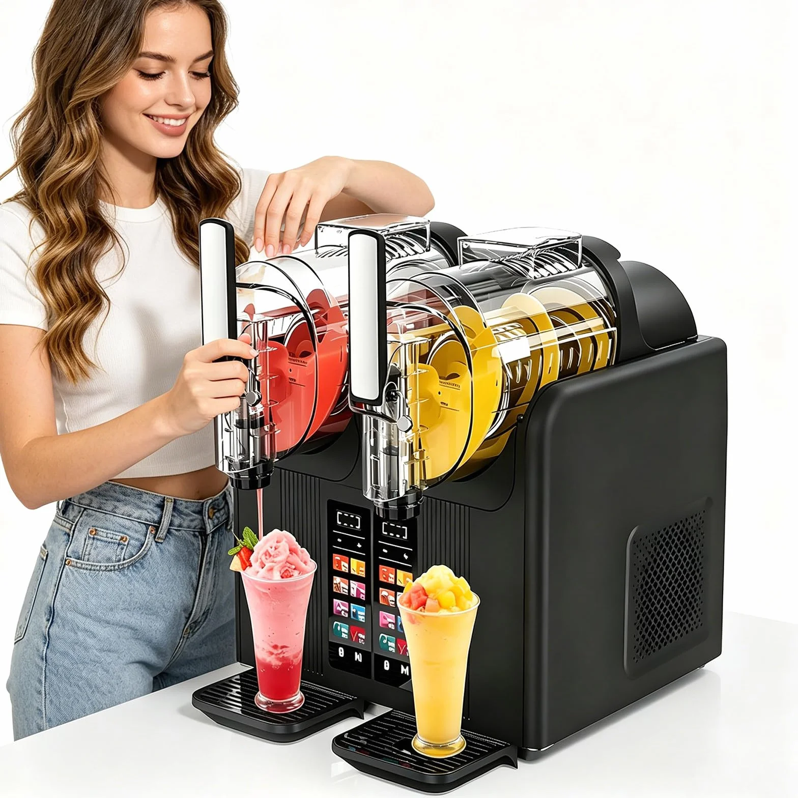 Máquina De Granizados Comercial, 2 L, para Margaritas Congeladas con Controles Independientes Y Pantalla LED, Ideal para Bares Y Restaurantes De Alto Tránsito. DoubleBowl-Black