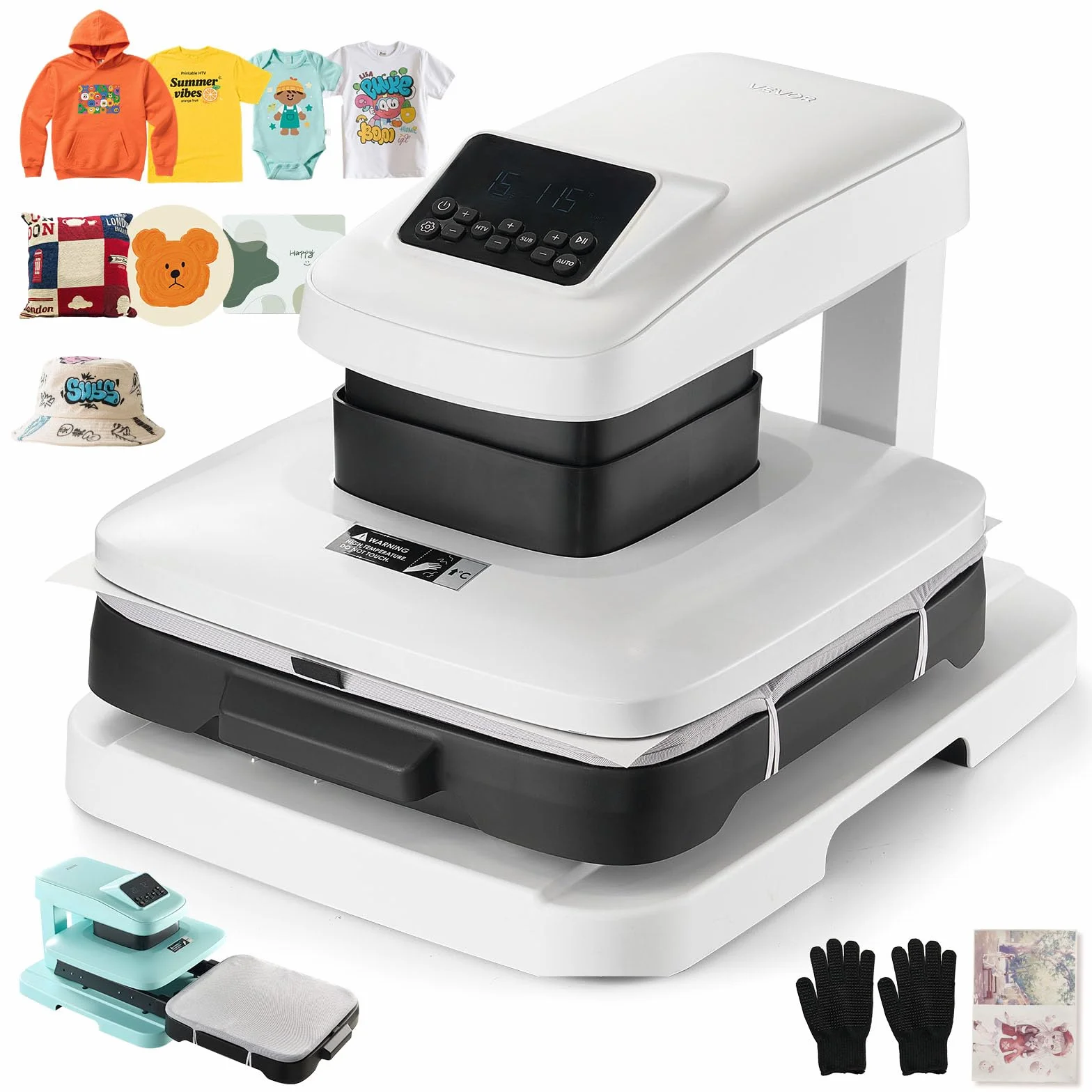 VEVOR Prensa Térmica Automática para Camisetas, Prensa de Transferencia Térmica con Placa Calefactora de 38 x 38 cm, Liberación Automática, Presión Ajustable y Pantalla Digital, Sublimación, Blanco