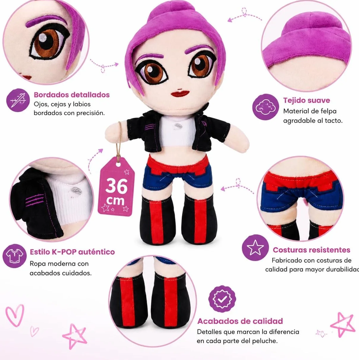 K-POP Set 3 Peluche GRANDES Rumi Mira Zoey - Altura 36 cm - Muñecas de tela suaves coleccionables inspirada en la banda coreana - Multicolor