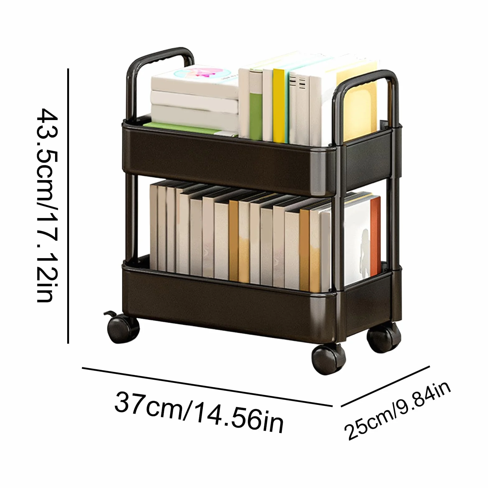 Carrito con 2 niveles, organizador multifuncional para carrito libros, estantería móvil con ruedas, organizador carrito libros para dormitorio, sala estar, escuela en casa, niño