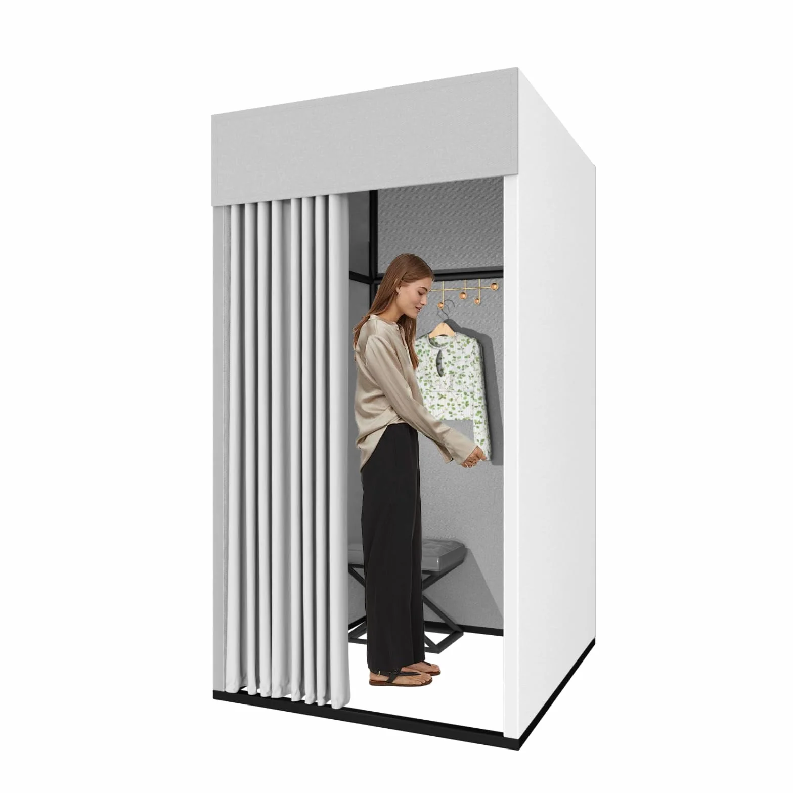 Madamera Probador portátil para Tienda Ropa, probador Cuadrado Desmontable, probador con Cortinas Parasol para Mayor privacidad, Adecuado para Tiendas Ropa, centros comerciales y oficinas (Silver)