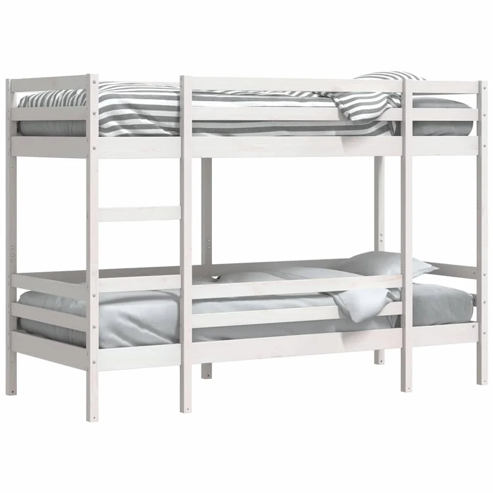 Litera blanca de 80 x 200 cm de madera de pino maciza, robusta estructura de cama con escalera, diseño seguro para habitaciones infantiles y jóvenes, mueble que ahorra espacio