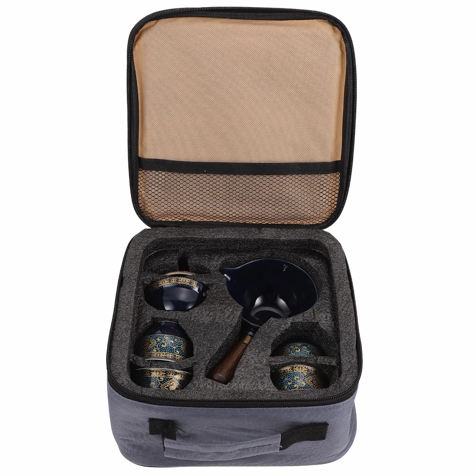 Kit de Té de Kung Fu Portátil para Viaje y Hogar Tetera de Cerámica y 4 Tazas, Diseño Anidado y Filtración Automática para Aficionados al Té