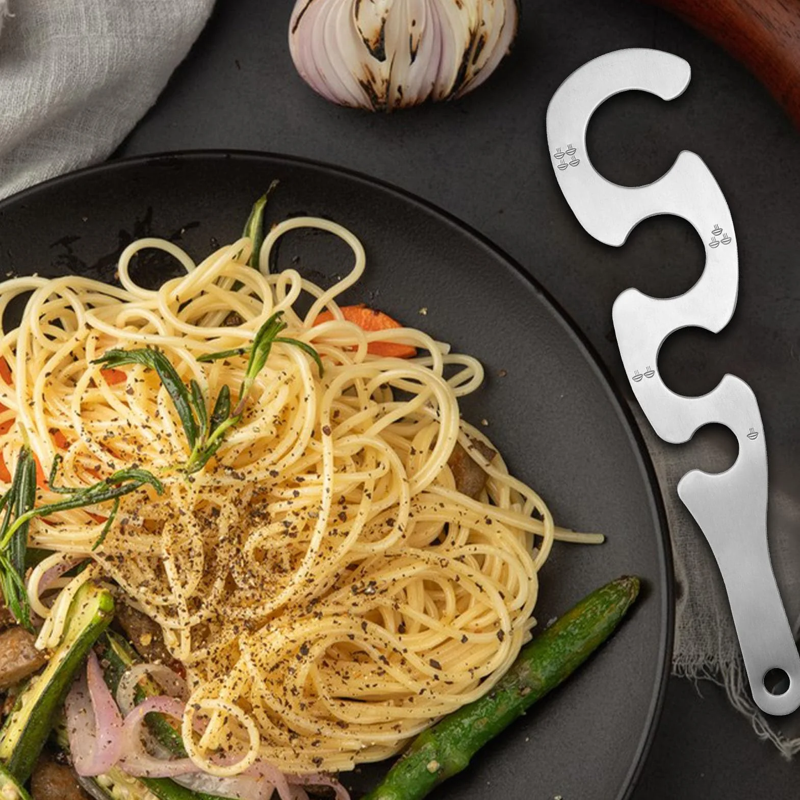 Medidor de Espaguetis de Acero Inoxidable Herramienta para Medir Pasta en Forma de S