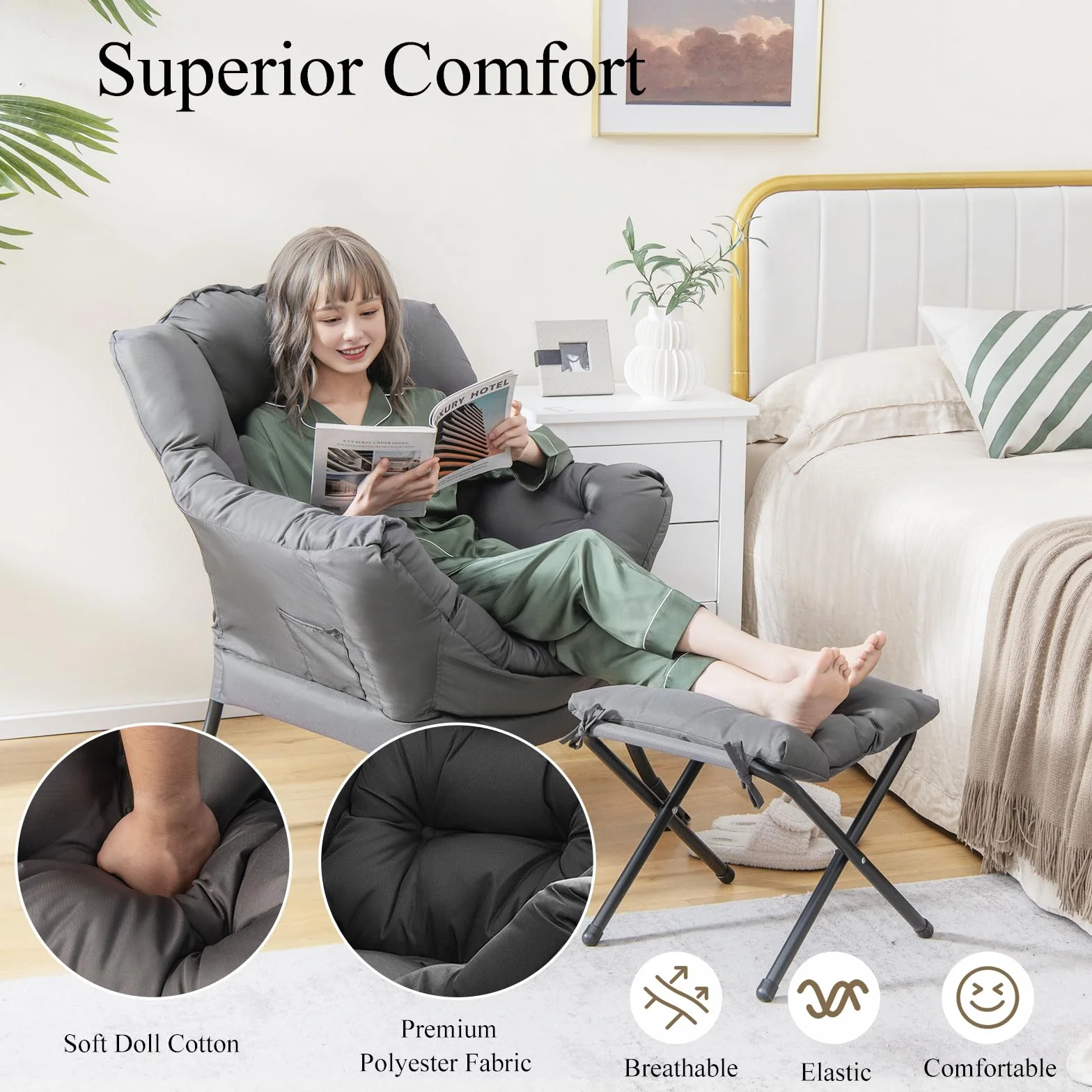 HOMASIS Sillón Relax Reclinable Orejero, Butaca de Salón de Lectura con Bolsillo Lateral para Dormitorio, Oficina, Soporta hasta 150 kg, 81x75x94,5cm