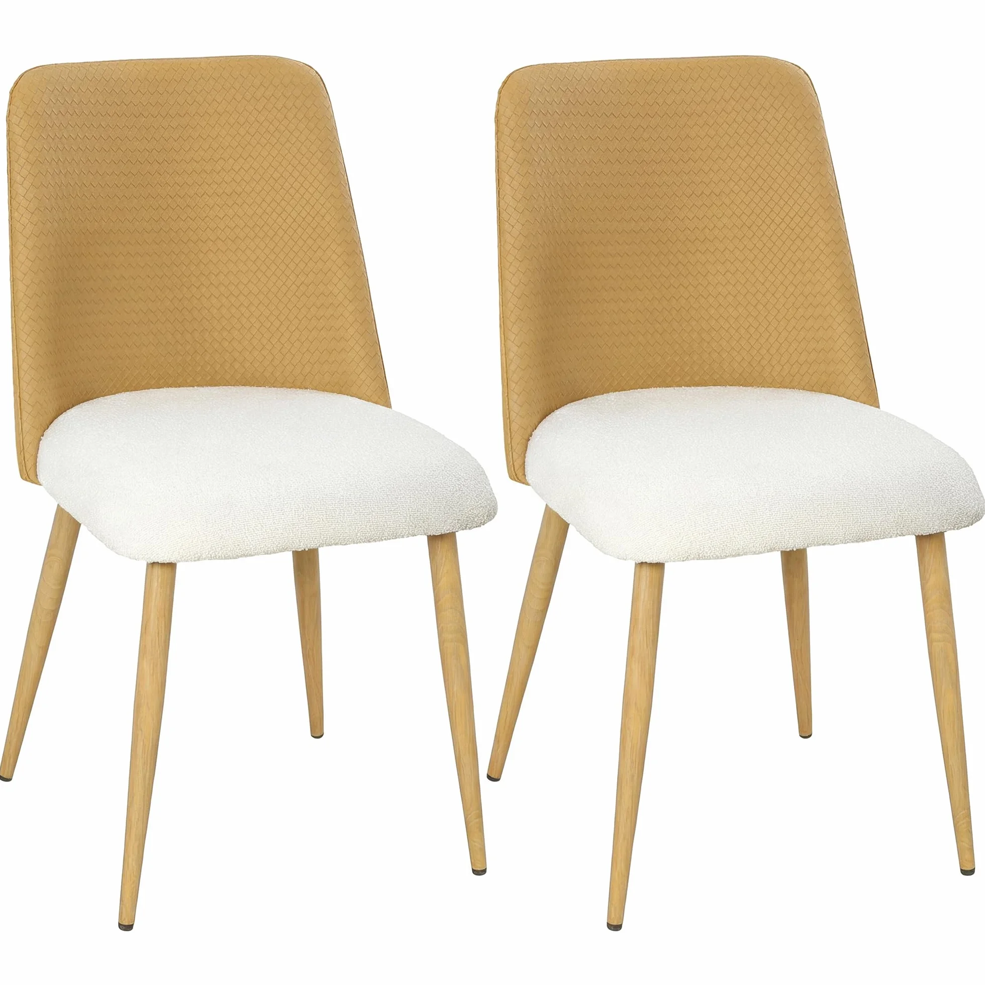 HOMCOM Juego de 2 Sillas de Comedor, Sillas de Cocina con Respaldo de PU de Imitación Ratán, Asiento Acolchado, Patas de Acero, para Salón, Marrón y Beige