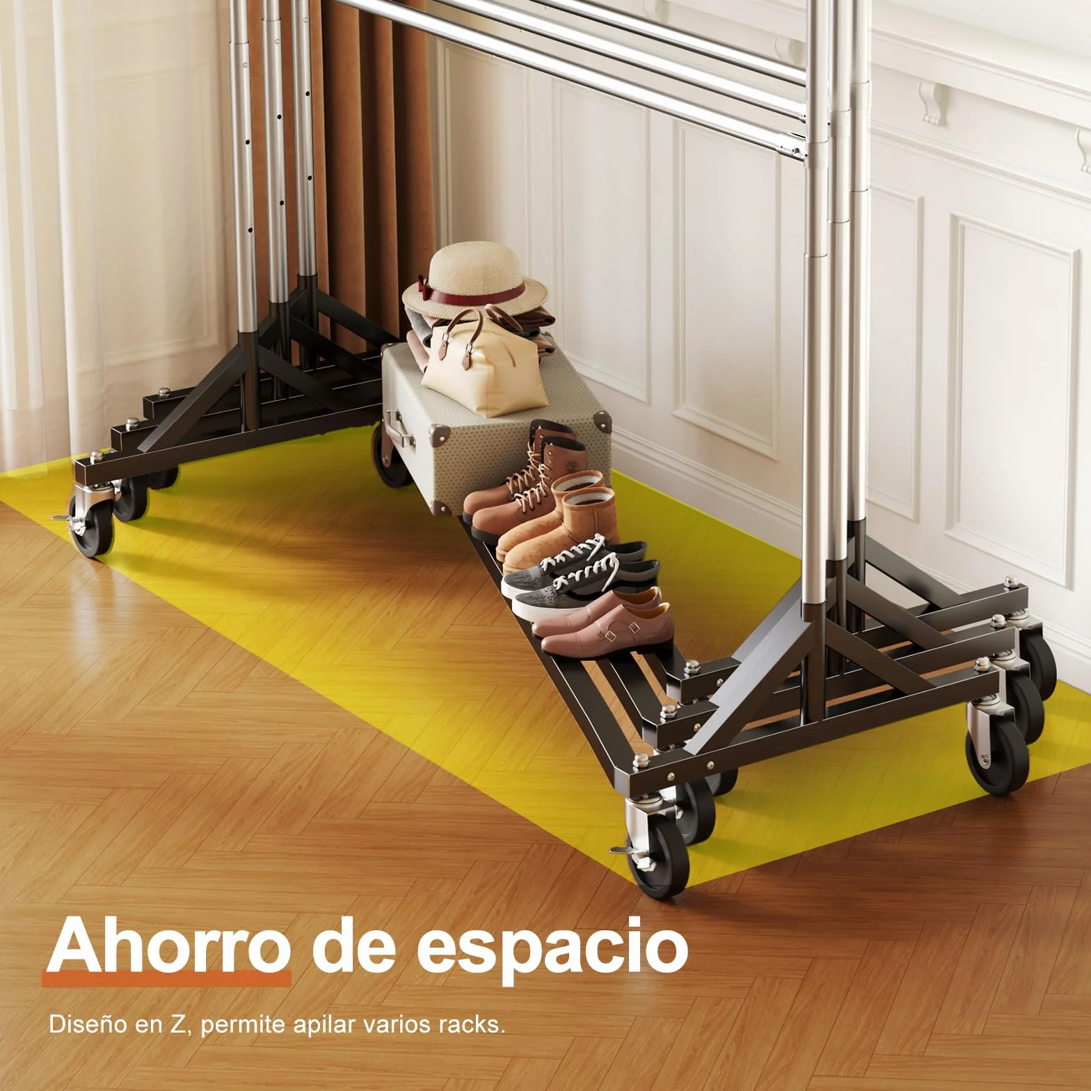 HOKEEPER Burro de Ropa Comercial Resistente de Doble Barra, Base en Z con Ruedas, 250kg, Altura Ajustable para Tiendas, Boutiques, Dormitorio, Plateado
