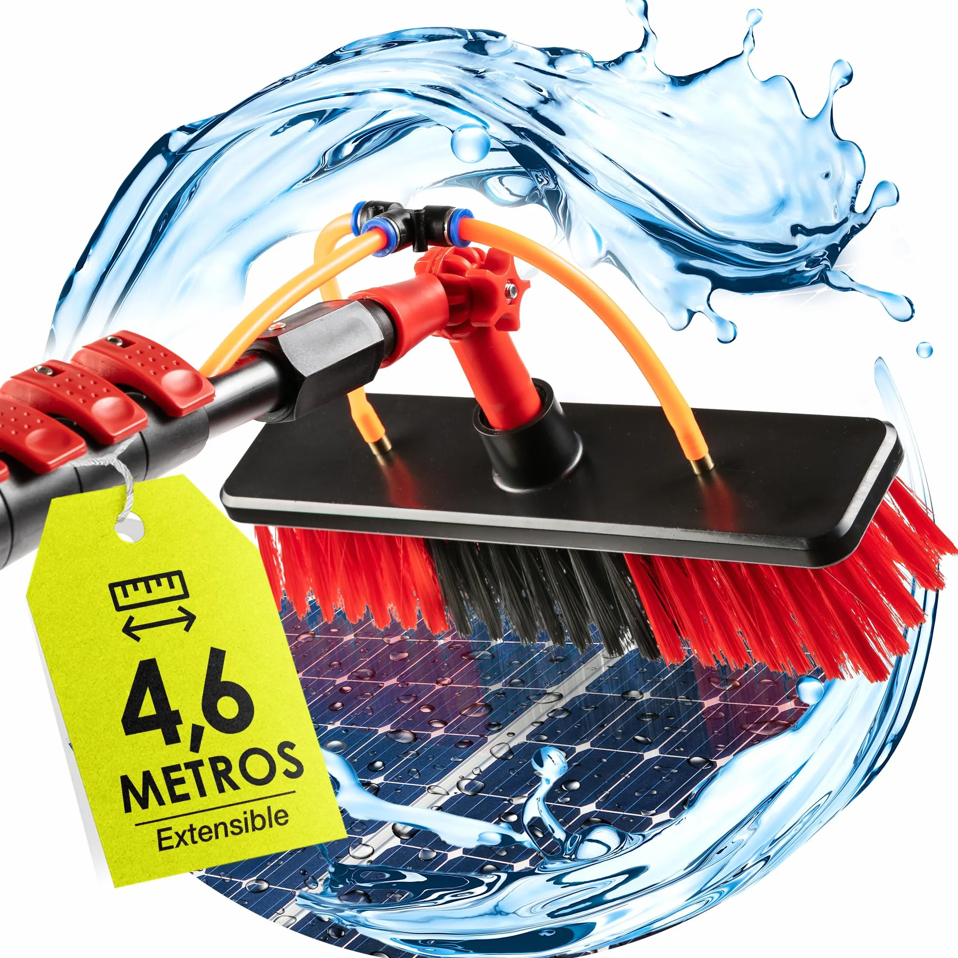 Barra telescópica de aluminio extensible de 4,6 metros con manguera interior para la limpieza placas fotovoltaicas limpiador placas solares