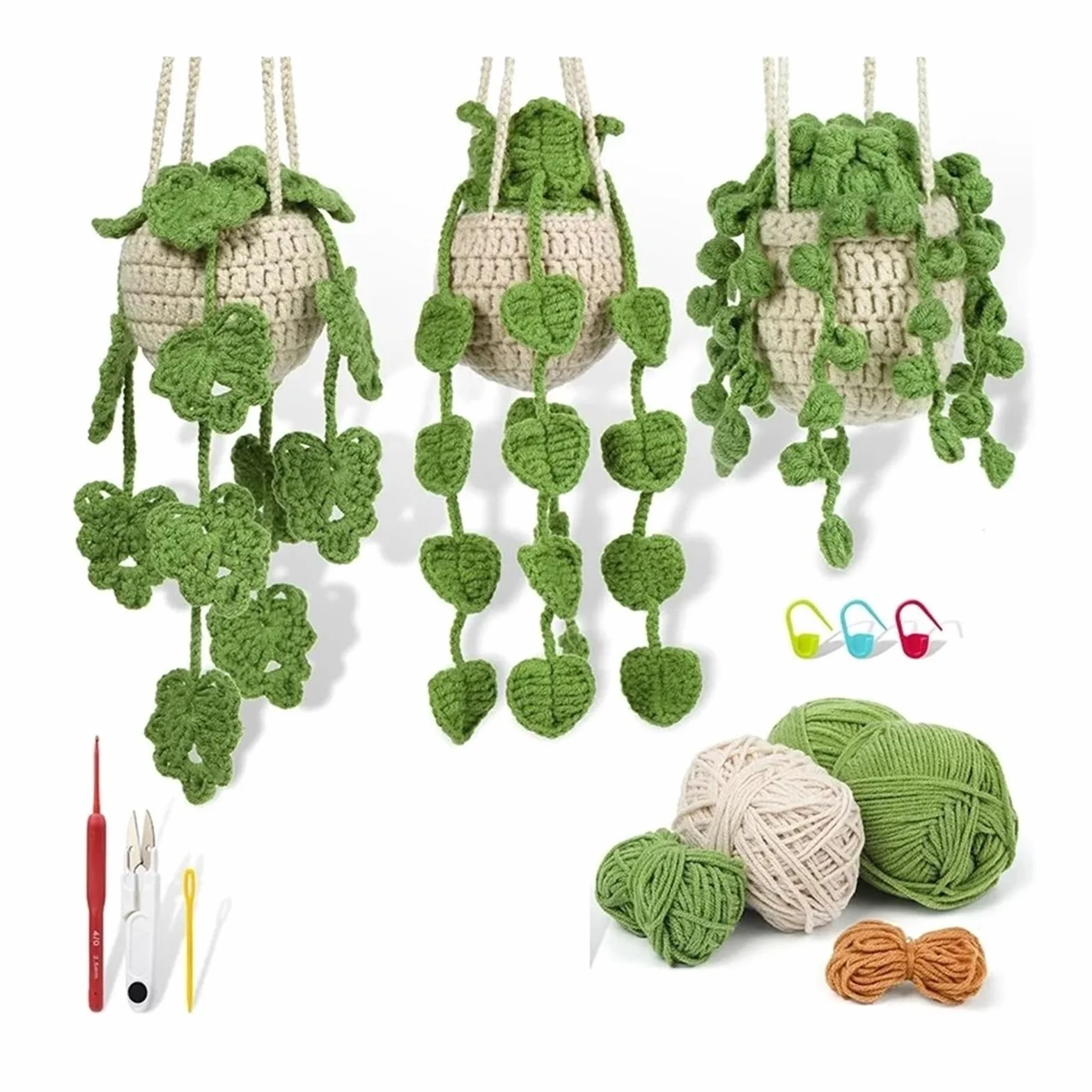 Kit Ganchillo Kit de planta colgante de crochet for principiantes con instrucciones, hilo de algodón, agujas, ganchos y juego de herramientas for tejer.(Type1)
