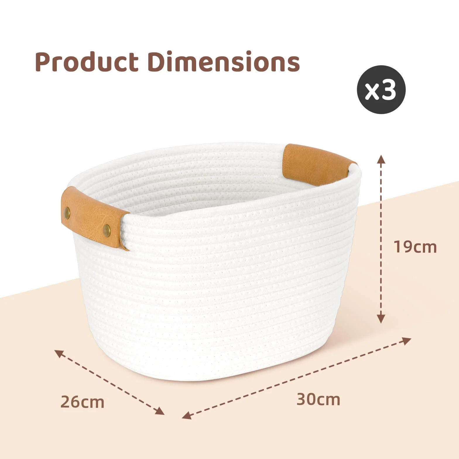 OOOK Juego de 3 cestas de almacenamiento para estantes, cestas de almacenamiento blancas para organizar juguetes, 30 x 26 x 19 cm