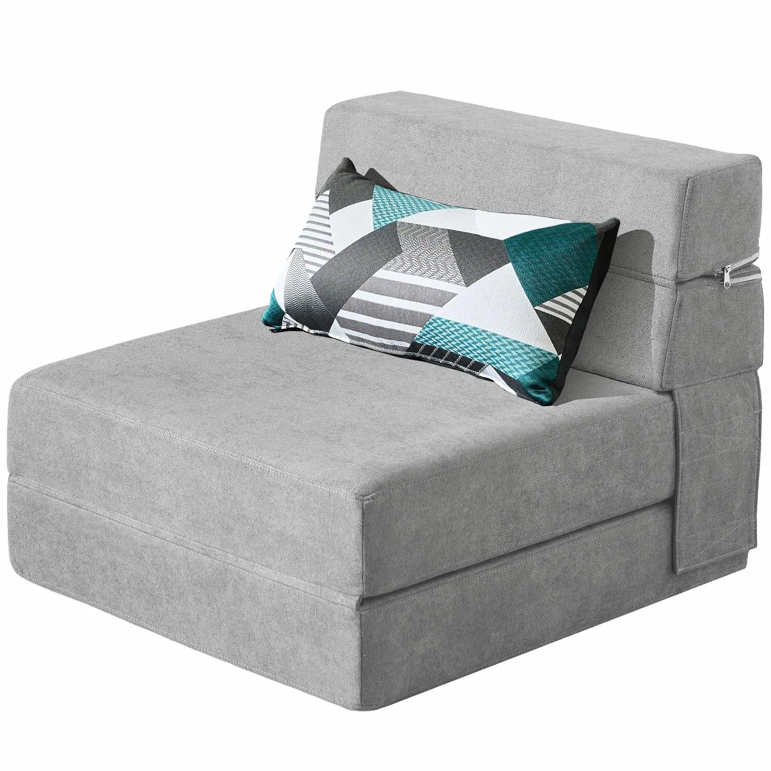 ANONER 70 x 190 cm Sillón Cama Plegable, Sofa Cama Plegable con Espuma de Memoria & Almohada, Colchón de Suelo para Yoga, Oficina, Salón, Futon Sofa Cama Portada Lavable Unos, Gris Claro