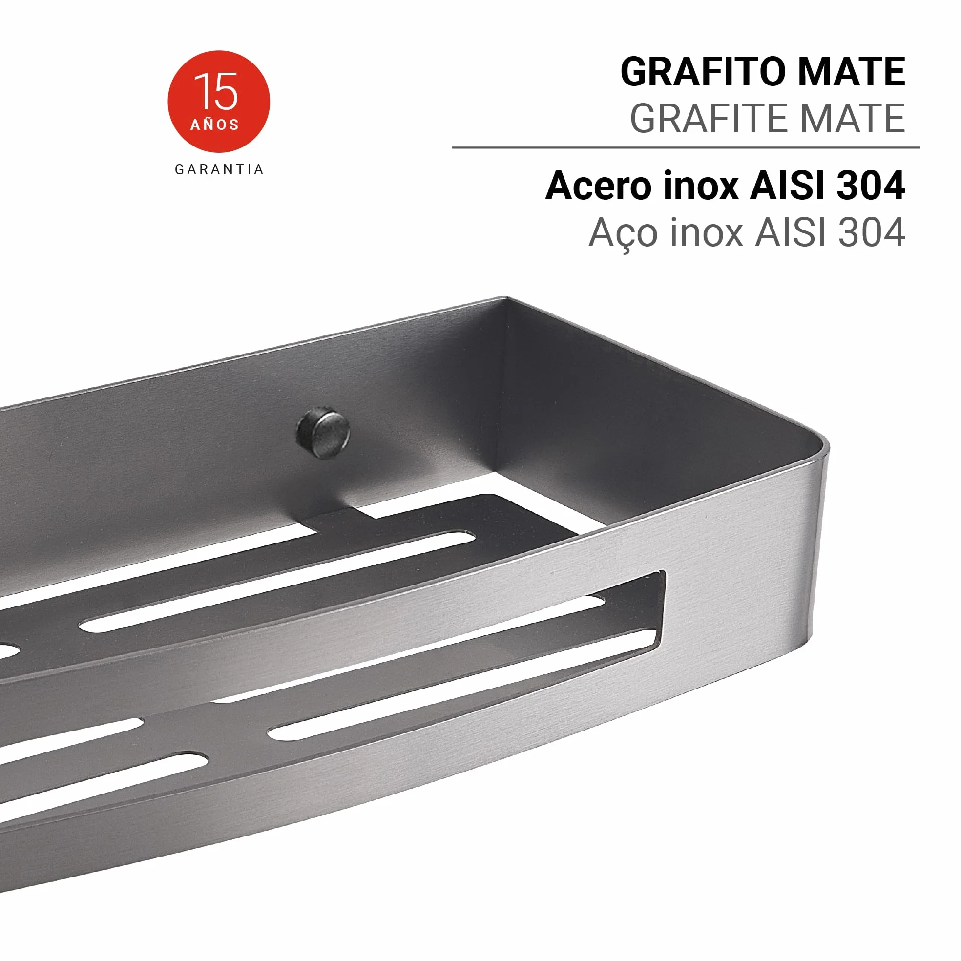 Gedy NERVA Cesta ducha, estante ducha, Acero inox AISI 304, Gun Metal, 30 x 12,8 x 4,5