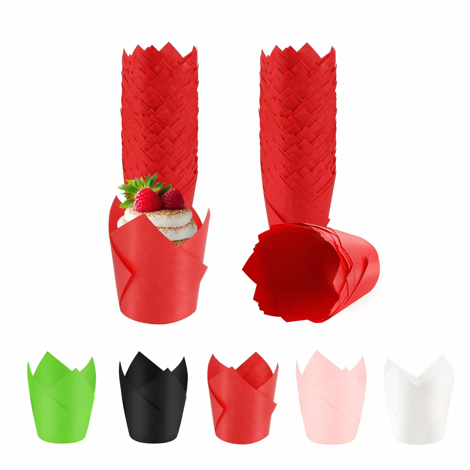 Tazas para hornear 100 unidades para magdalenas estándar de tulipán, magdalenas, magdalenas, forros de papel natural para bodas, cumpleaños, Navidad, fiestas, baby shower, aniversarios, todos los
