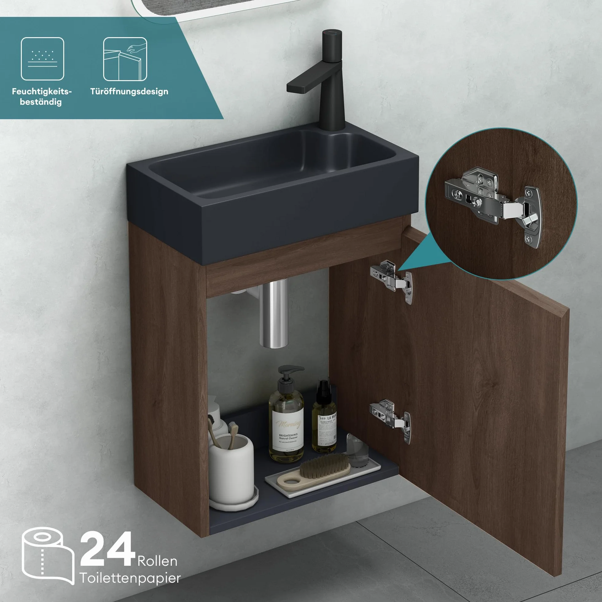 Mai & Mai Mueble de Baño con Lavabo 46x26x63 cm Suspendido Mármol Fundido Antracita Mate Acabado Roble Stirling
