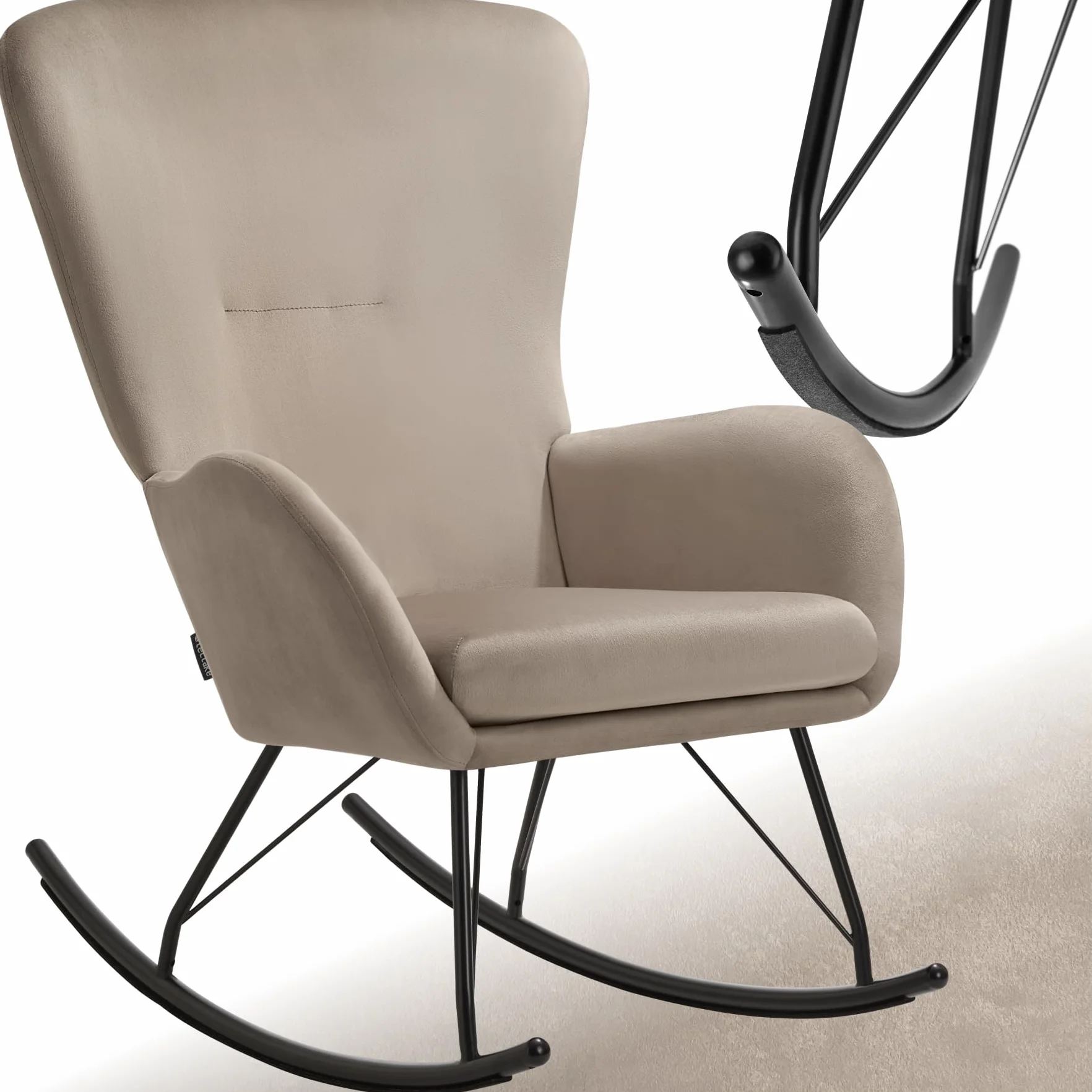 tectake® Mecedora con Respaldo Grande y cojín extraíble, Acolchado Grueso, Estructura de Acero Resistente, sillón, Silla Relax, butaca Dormitorio, Mecedora Lactancia - Negro/Gris Pardo