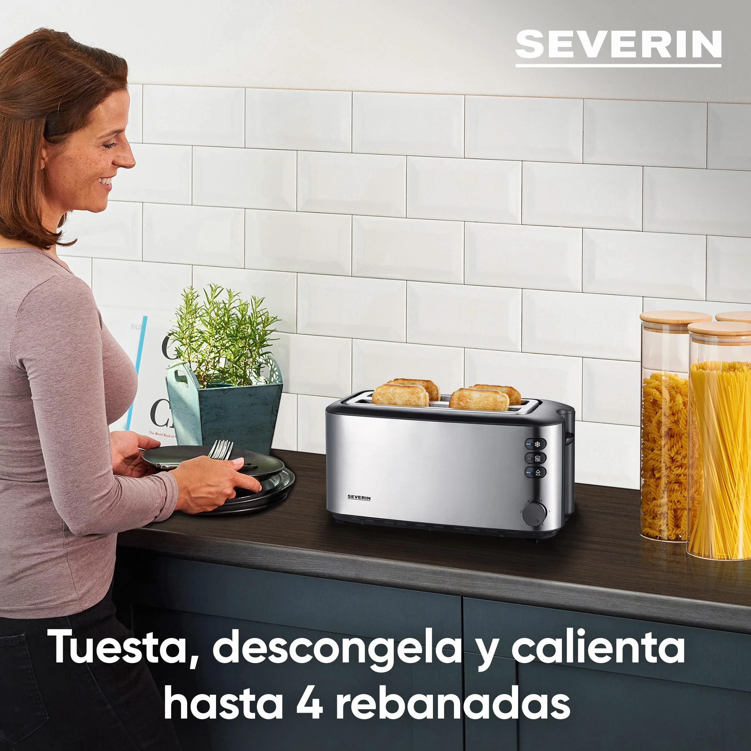Severin AT 2509 Tostadora automática 1400 W acero inoxidable cepillado