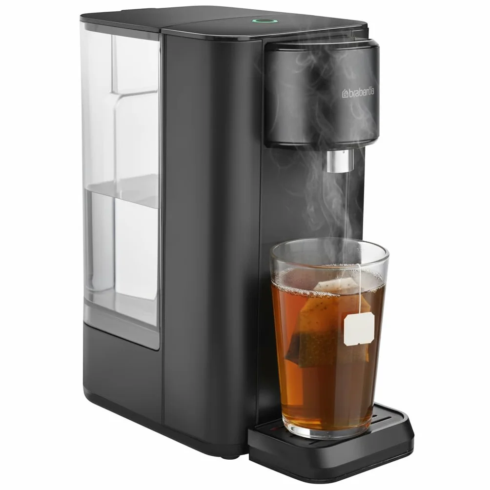 Brabantia Dispensador de agua caliente, depósito de 2.5 litros, 100℃, Depósito de agua desmontable, hervidor instantáneo, negro, BBEK1103