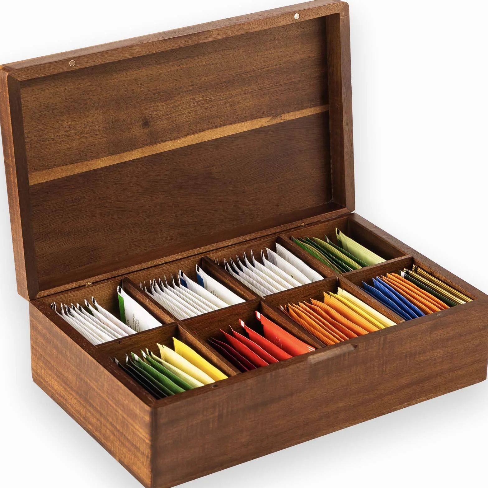 Organizadores de bolsas de té de madera de acacia, cajas de almacenamiento de paquetes de té, organizador de té para bolsas de té, contenedores de soporte para bolsitas de té, exhibición de estación