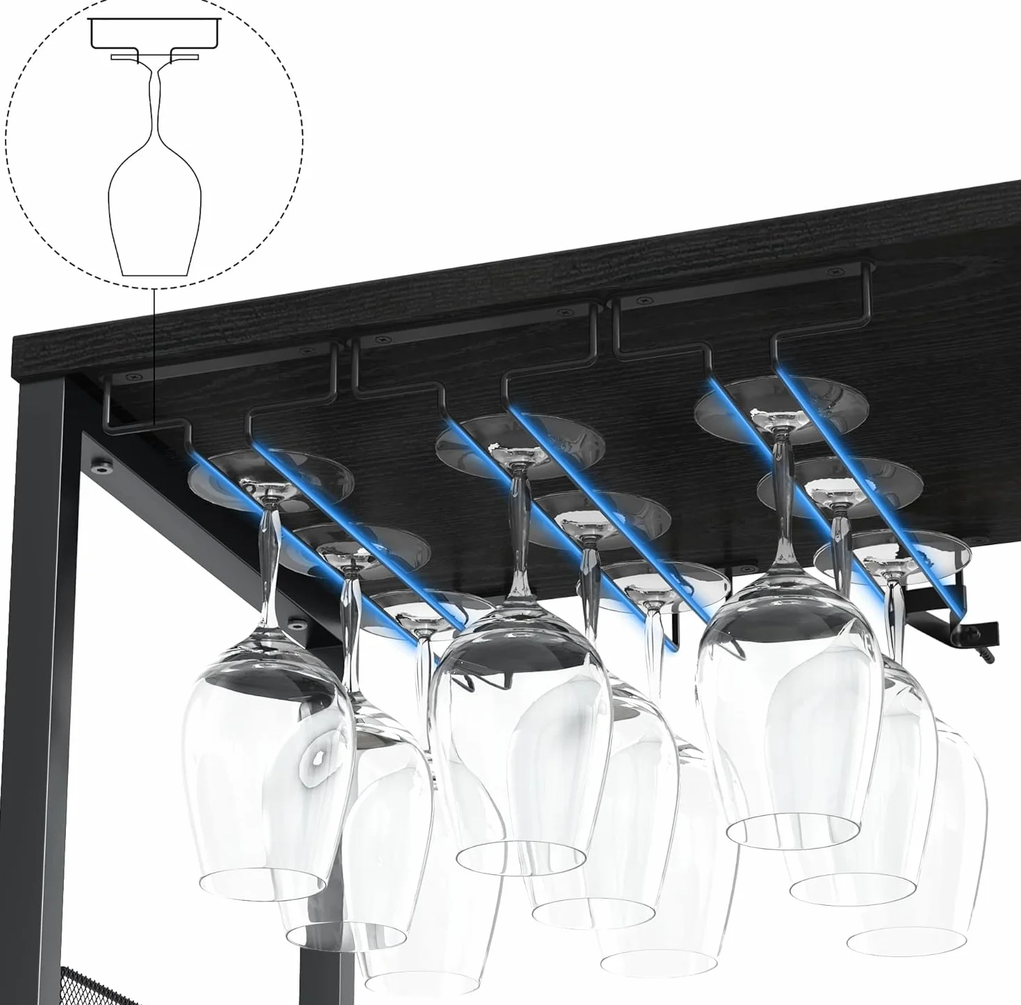 Garvee Botellero Industrial con Estante Ajustable para Vino y Soporte para Copas, Armario para Bebidas para Cocina, Comedor, Salón, 70x35x92 cm, Negro