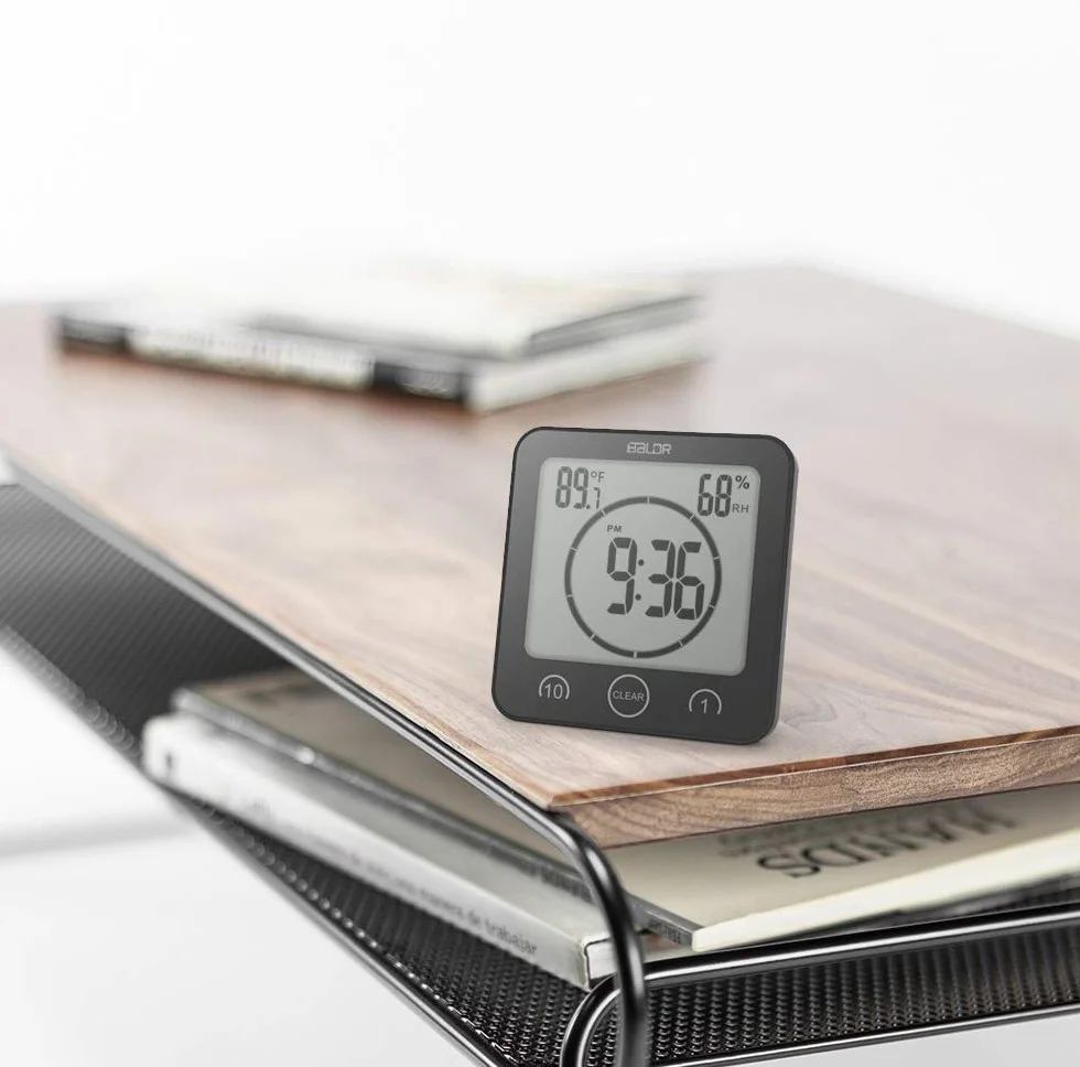 LCD Digital Ducha Reloj Impermeable Temporizador Temperatura Humedad Pared Cocina (Negra)