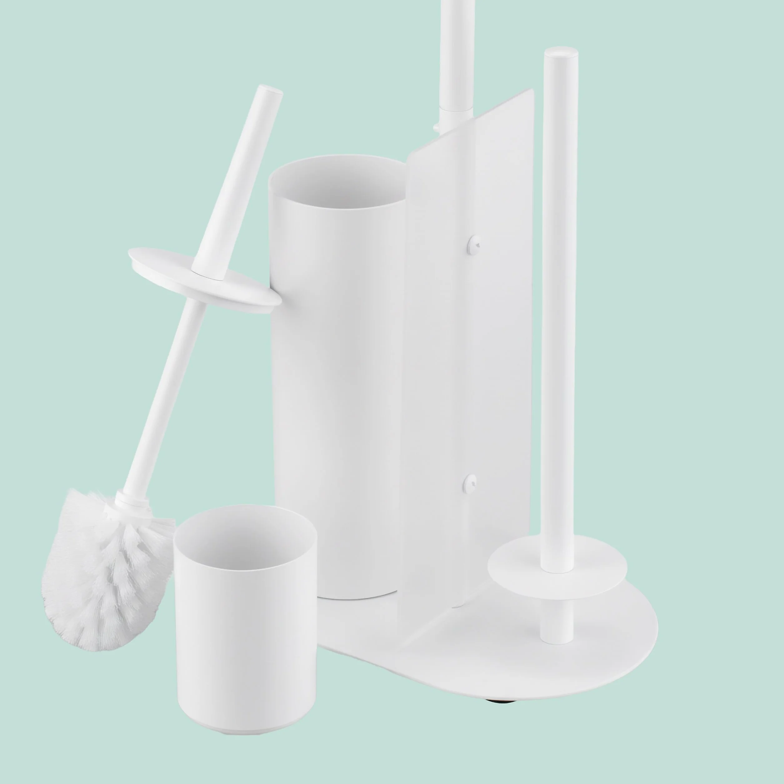 Juego de baño Relaxdays, HxBxT: 65 x 26 x 17 cm, Soporte de Papel higiénico, escobilla, portarrollos, Estante, Blanco