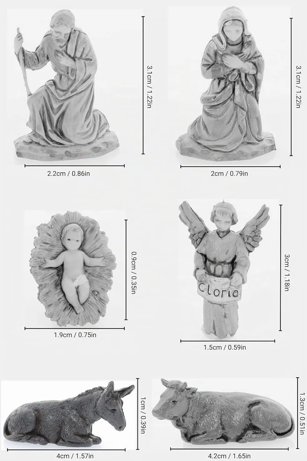 Moranduzzo Natividad 6 Figuras Belén 3,5 cm Escala 1:50 Micro 3,5 Figura Indestructible Siglo XVIII Acabada a Mano