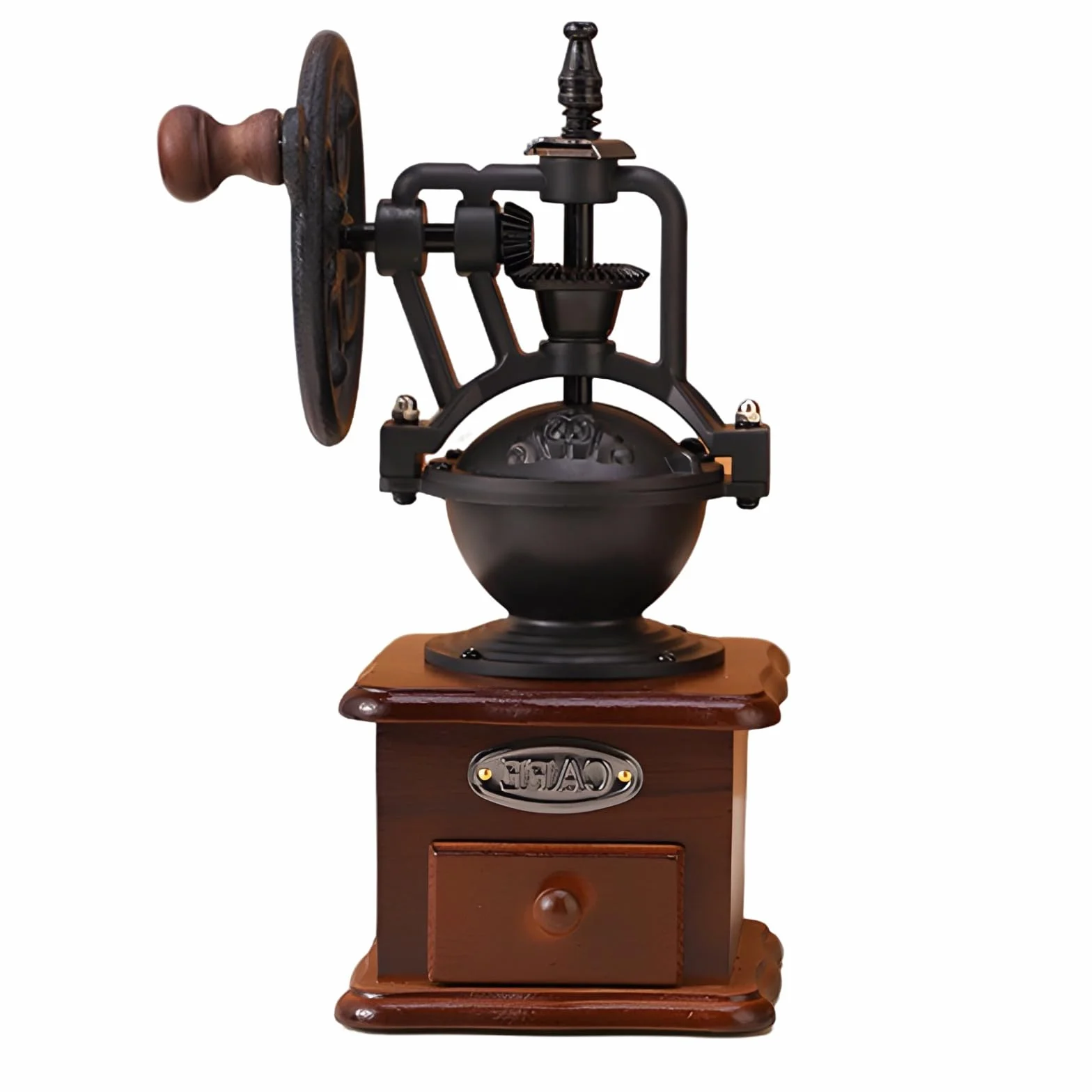 Molinillo de café manual vintage con diseño de noria, mango de madera, grosor ajustable, molinillo de granos de café con manivela, para el hogar y la oficina