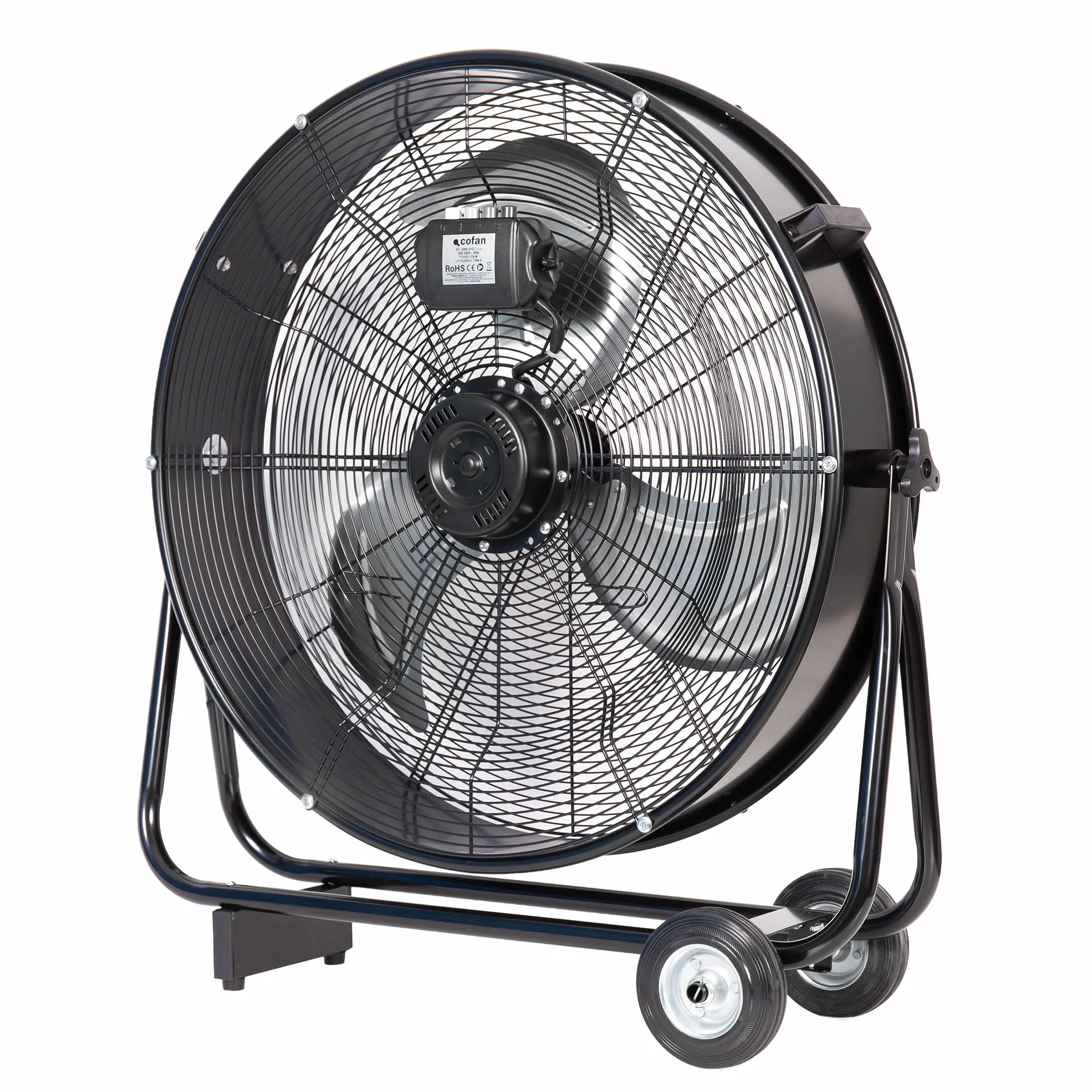 Cofan Ventilador Industrial de Suelo 300 W, 90 cm, 2 Velocidades, 3 Aspas de Aluminio de Alta Resistencia, Ruedas y Asas Incluidas, Motor Potente, Negro