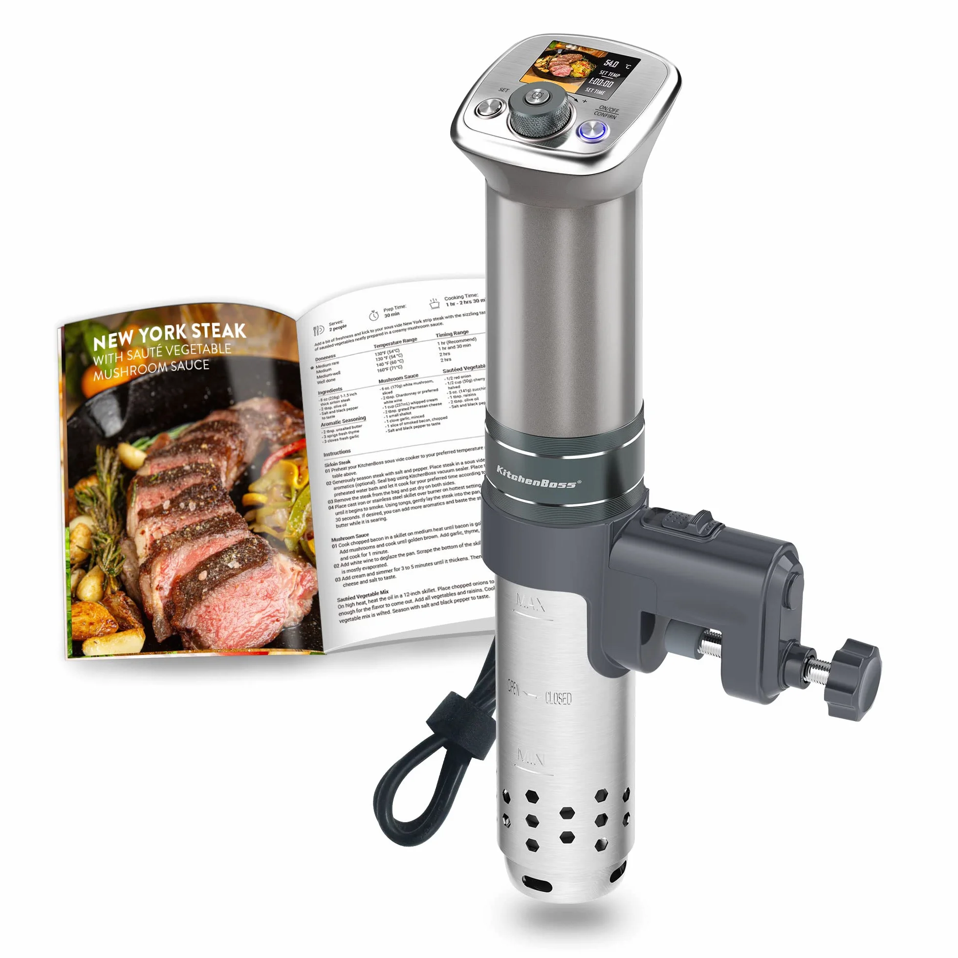 KitchenBoss Sous Vide Roner Cocina a baja temperatura 1100 W, IPX7 impermeable, de acero inoxidable