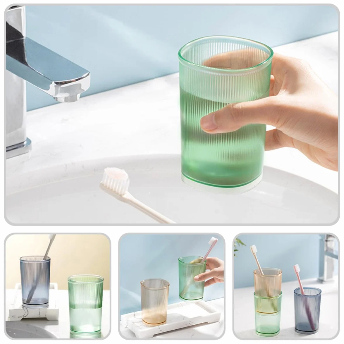 Vasos para Cepillos de Dientes 500ml, Pet Resistente, Apilable, Acabado Mate, 3 Piezas