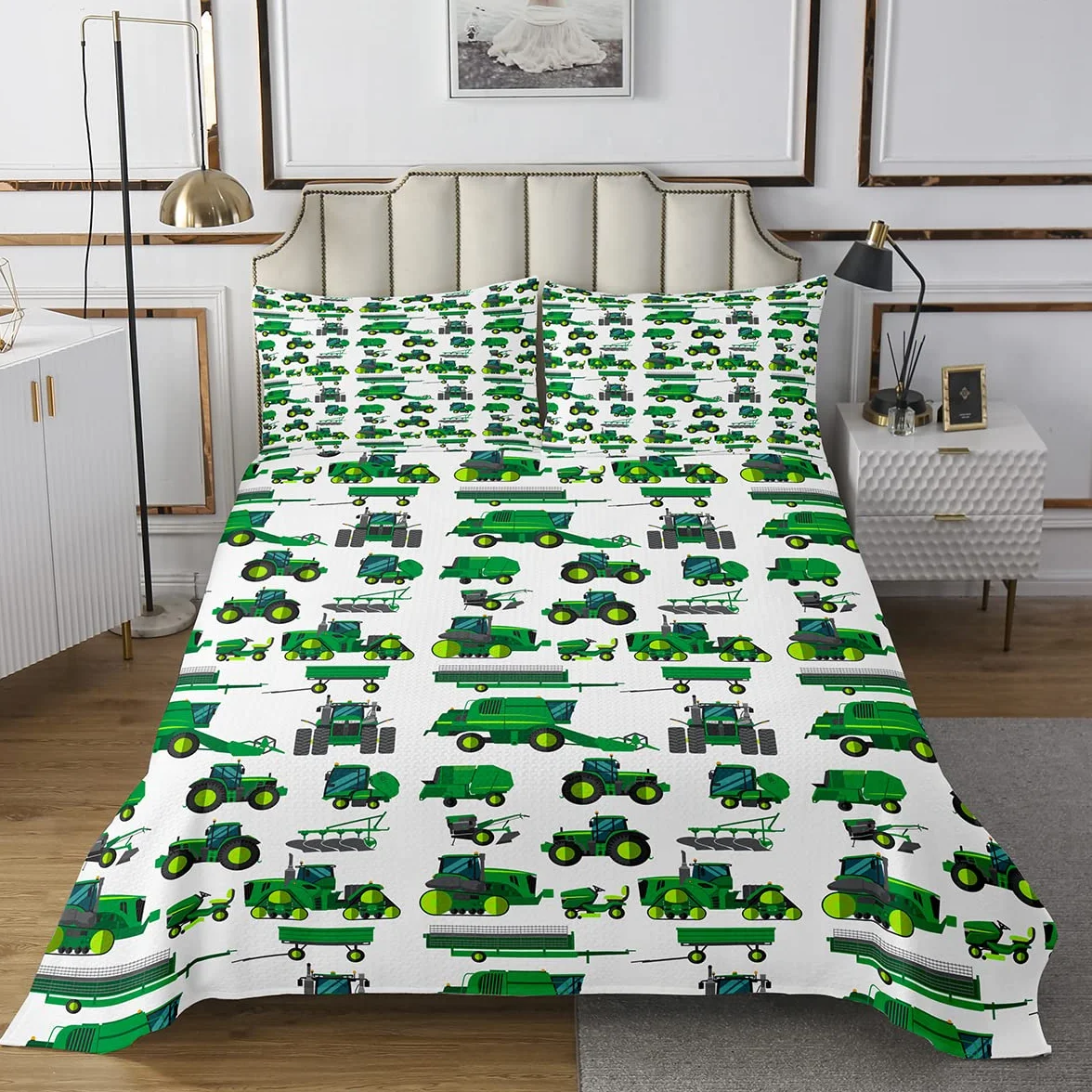 Equipamiento Camiones Acolchada Excavadoras para Niños Niños Niñas Niños Niños Verde Vehículo Coverlet Set Construcción Suave Tractor Acolchado King