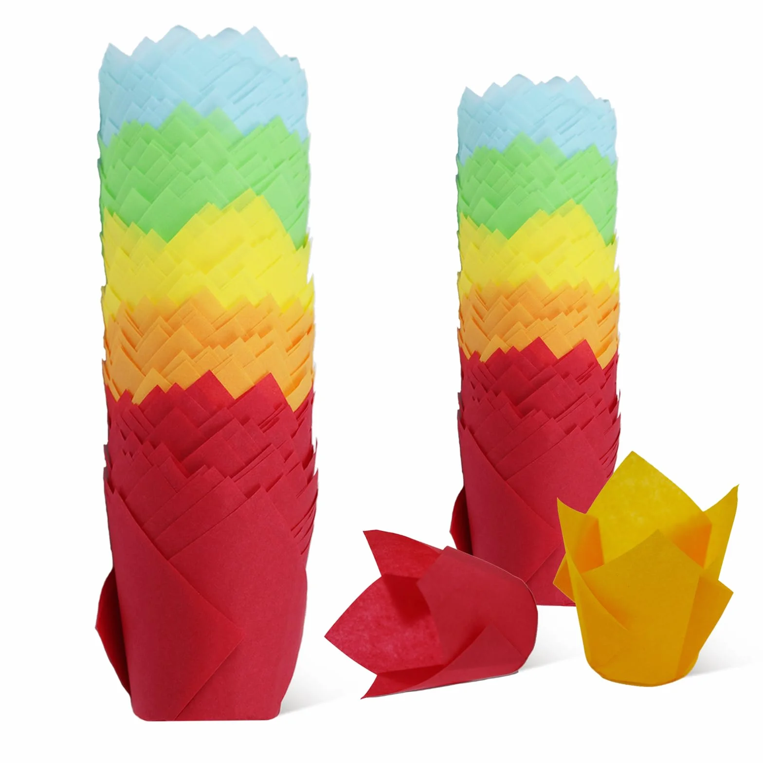 150 moldes de tulipán para magdalenas, moldes de papel para hornear, a prueba de grasa, para cumpleaños, bodas, fiestas, baby showers, catering, restaurantes