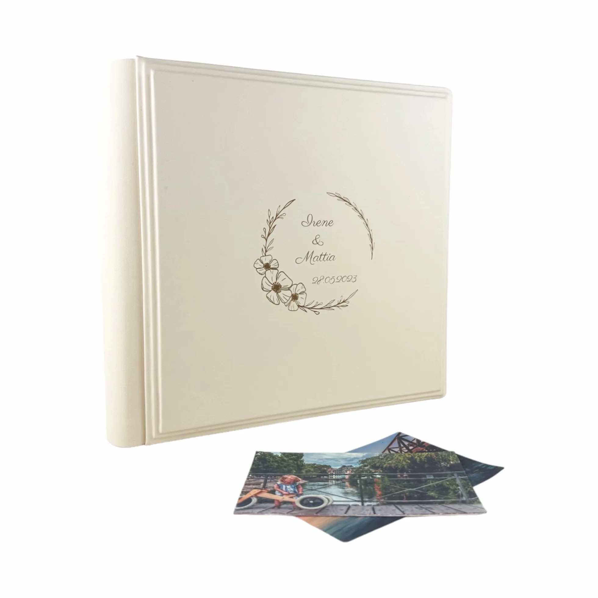 TriVin Art Álbum de fotos Elios Soft – fabricación artesanal de piel sintética personalizable con grabado. Ideal para bodas, aniversarios, todos los eventos (Crema)