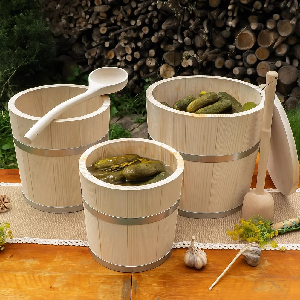 KADAX Barril de madera de 25 l, olla de chucrut de madera, olla de fermentación para fermentación de verduras como chucrut, pepinos o kimchi, barril de chucrut, olla de pepino, barril de pepino