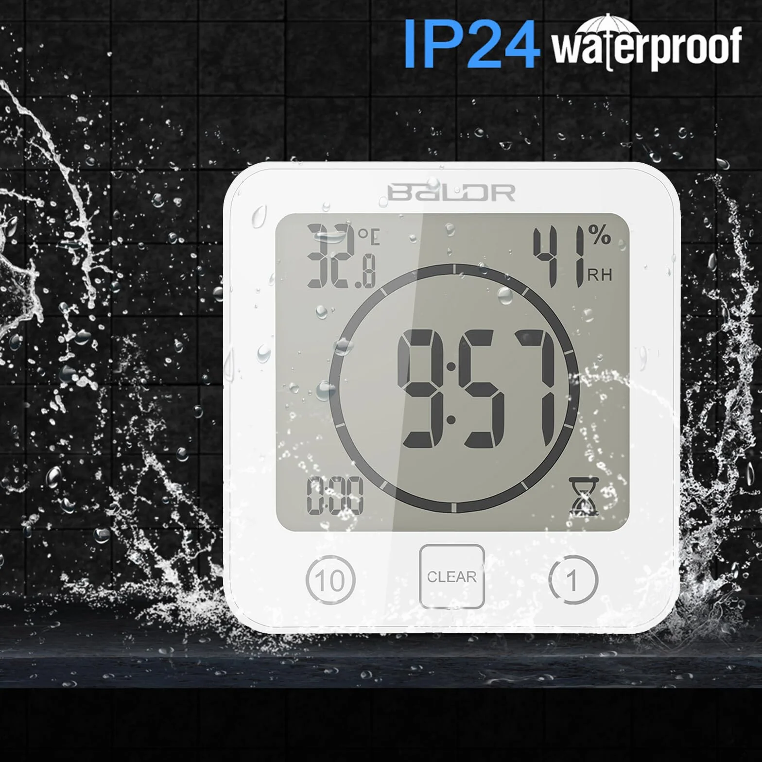 Digital Reloj de Baño de Pared con Alarma, Pantalla LCD Grande, Temperatura y Humedad, Temporizador de Ducha