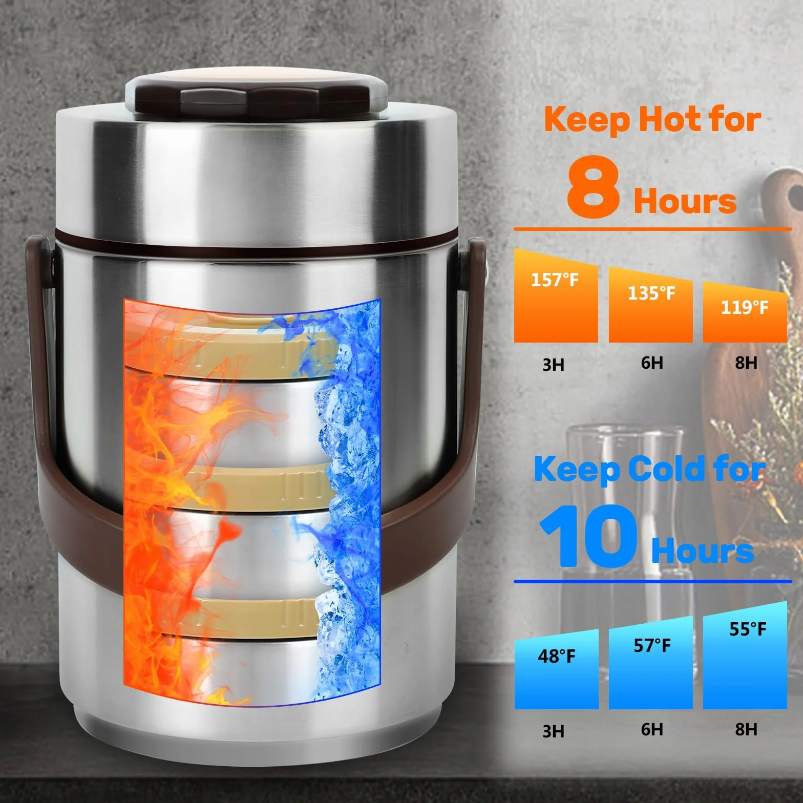 Termo para comida caliente y sopa, 67 onzas, contenedor de alimentos apilable, sellado de 3 capas con bolsa de almuerzo, ideal para comidas diarias de oficina, almuerzos escolares y cenas al aire